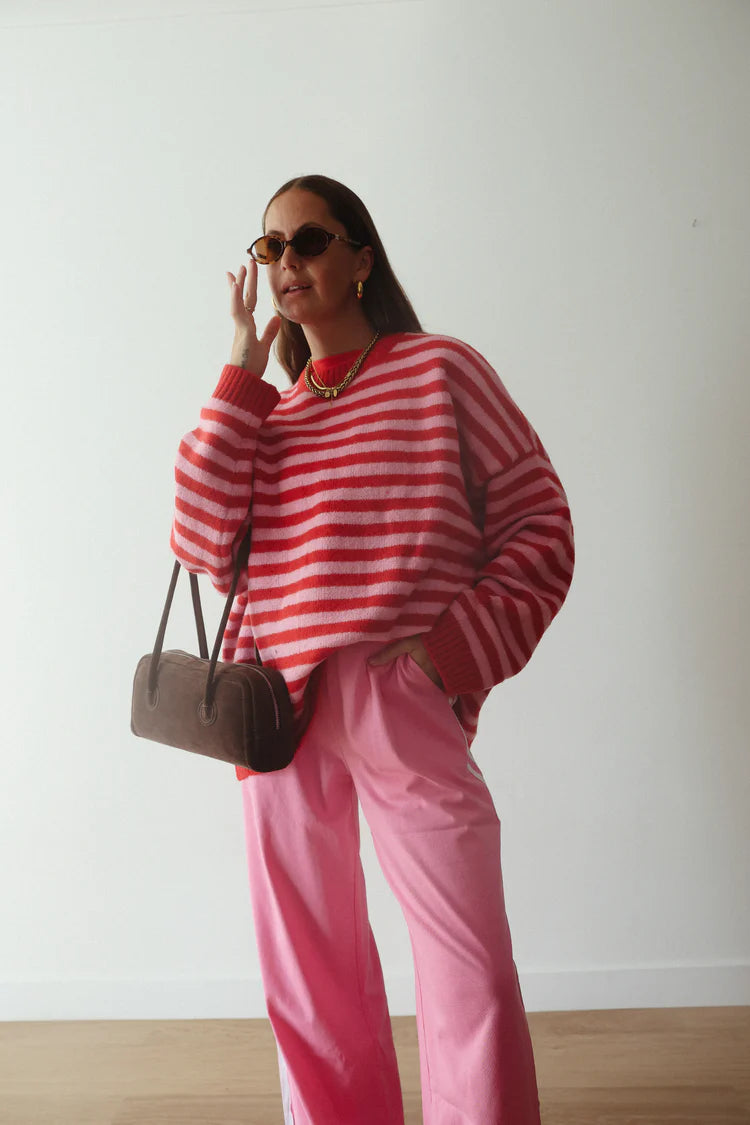 Isabel Knit Pullover | Pink/Red Stripe