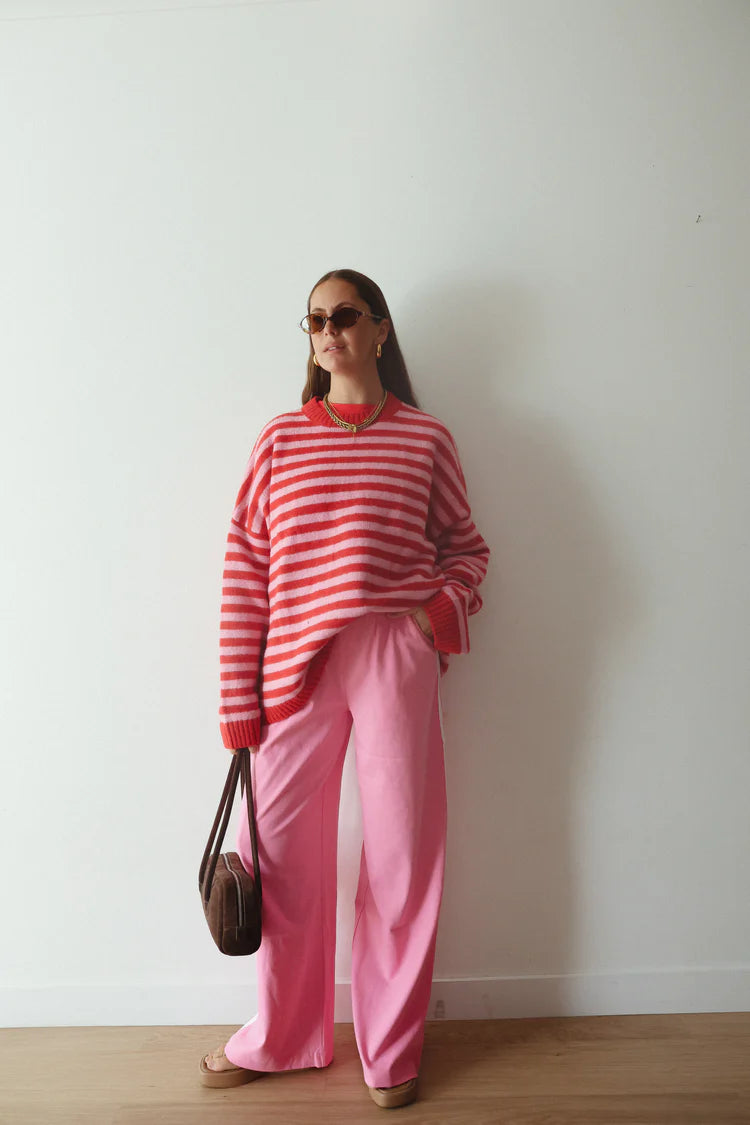 Isabel Knit Pullover | Pink/Red Stripe