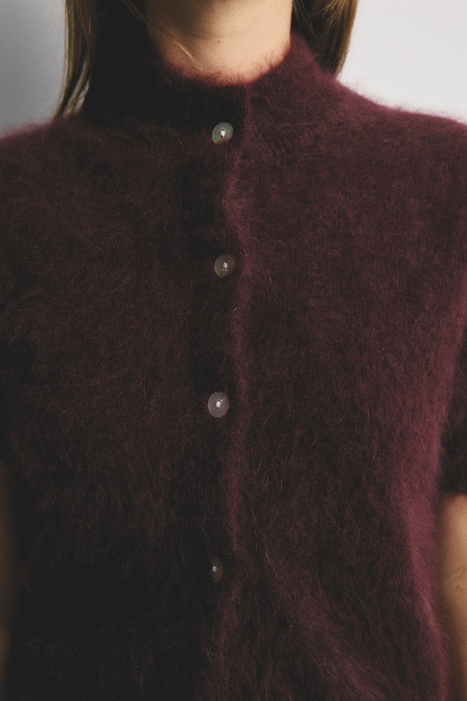 Claudia Cashmere Short Sleeve Cardigan | Aubergine