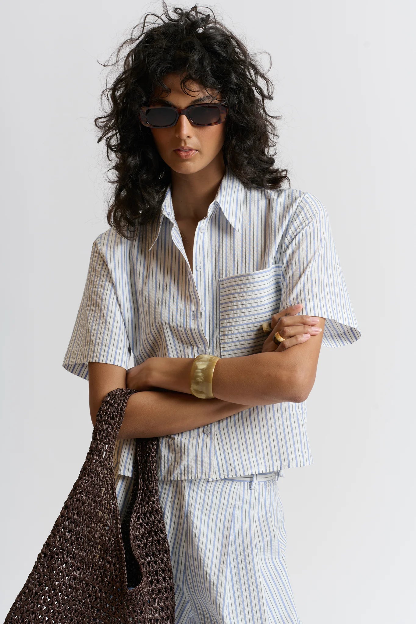 Le Seersucker Shirt | Cornflower Blue / White