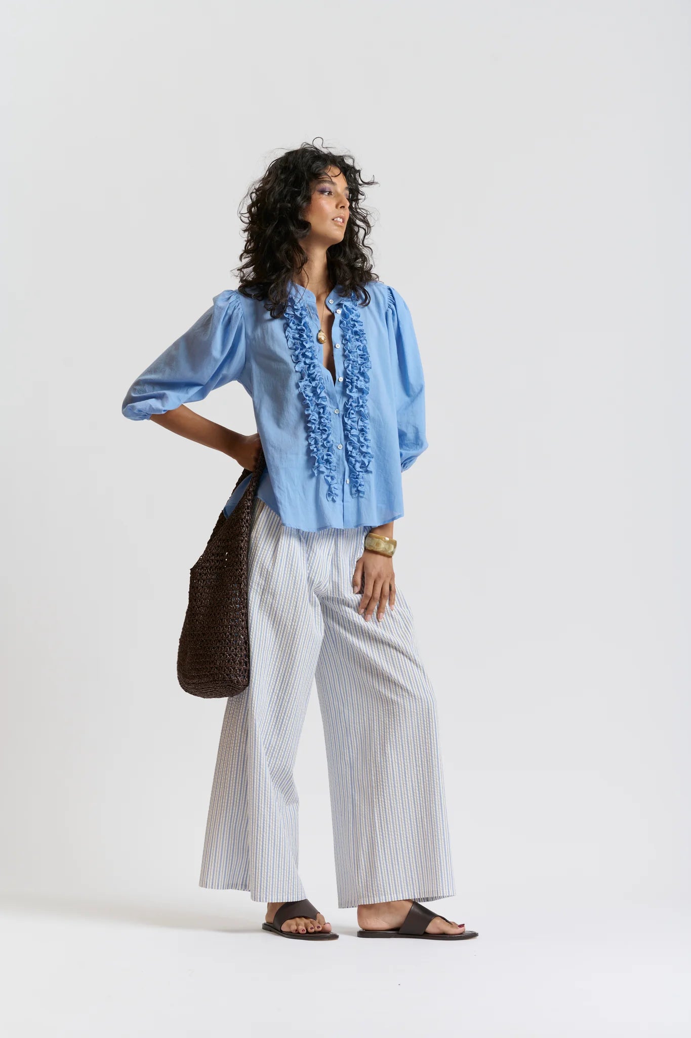 Le Seersucker Pant | Cornflower Blue / White