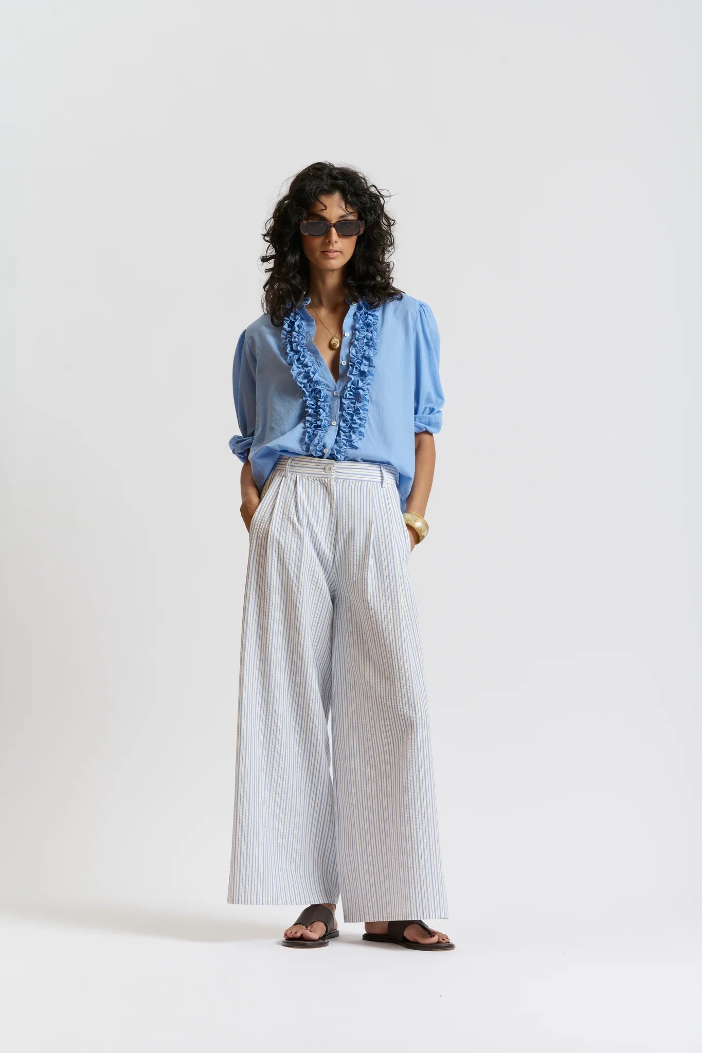 Le Seersucker Pant | Cornflower Blue / White