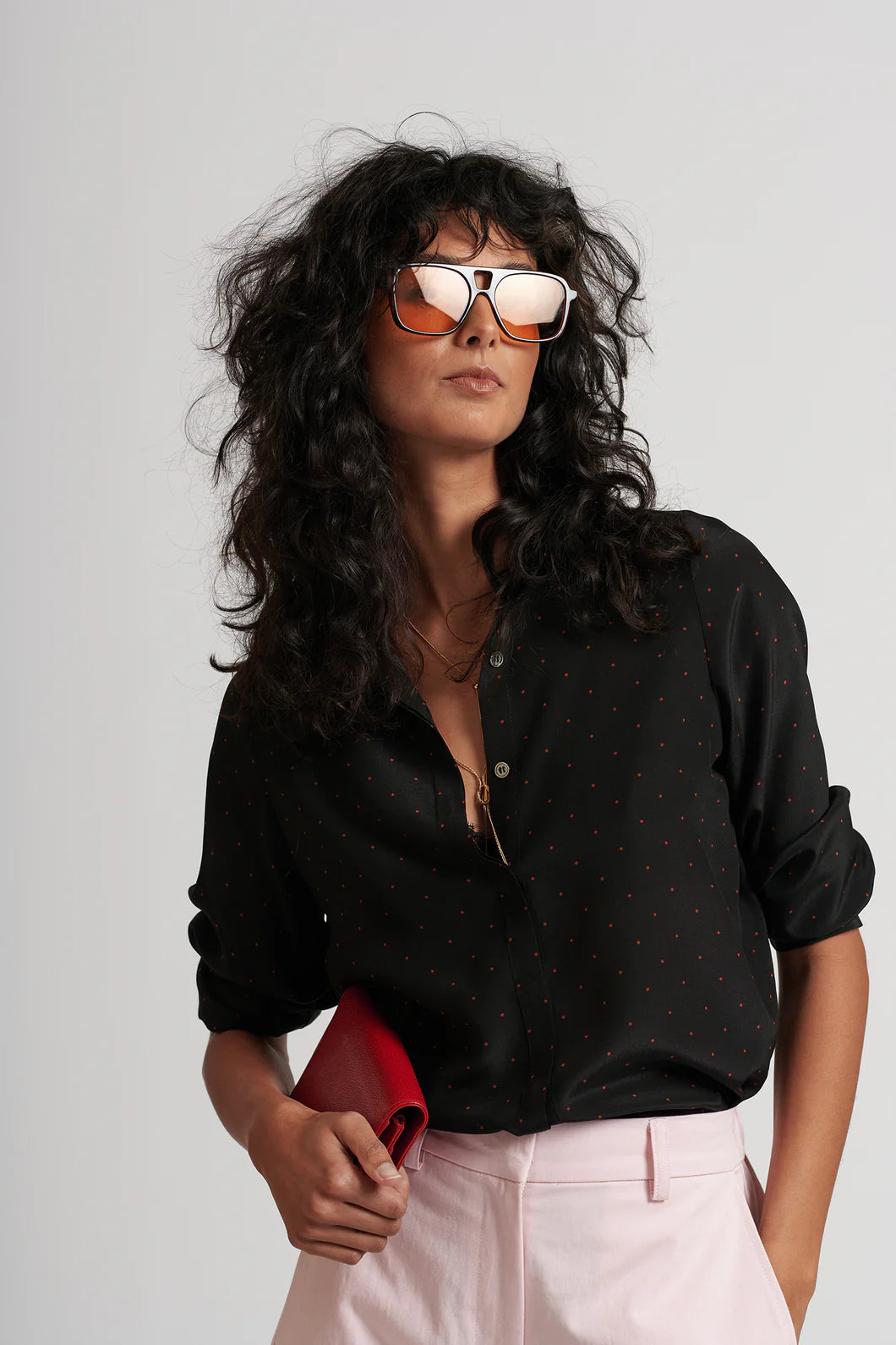 Le Dot Lightweight Silk Shirt | Ink