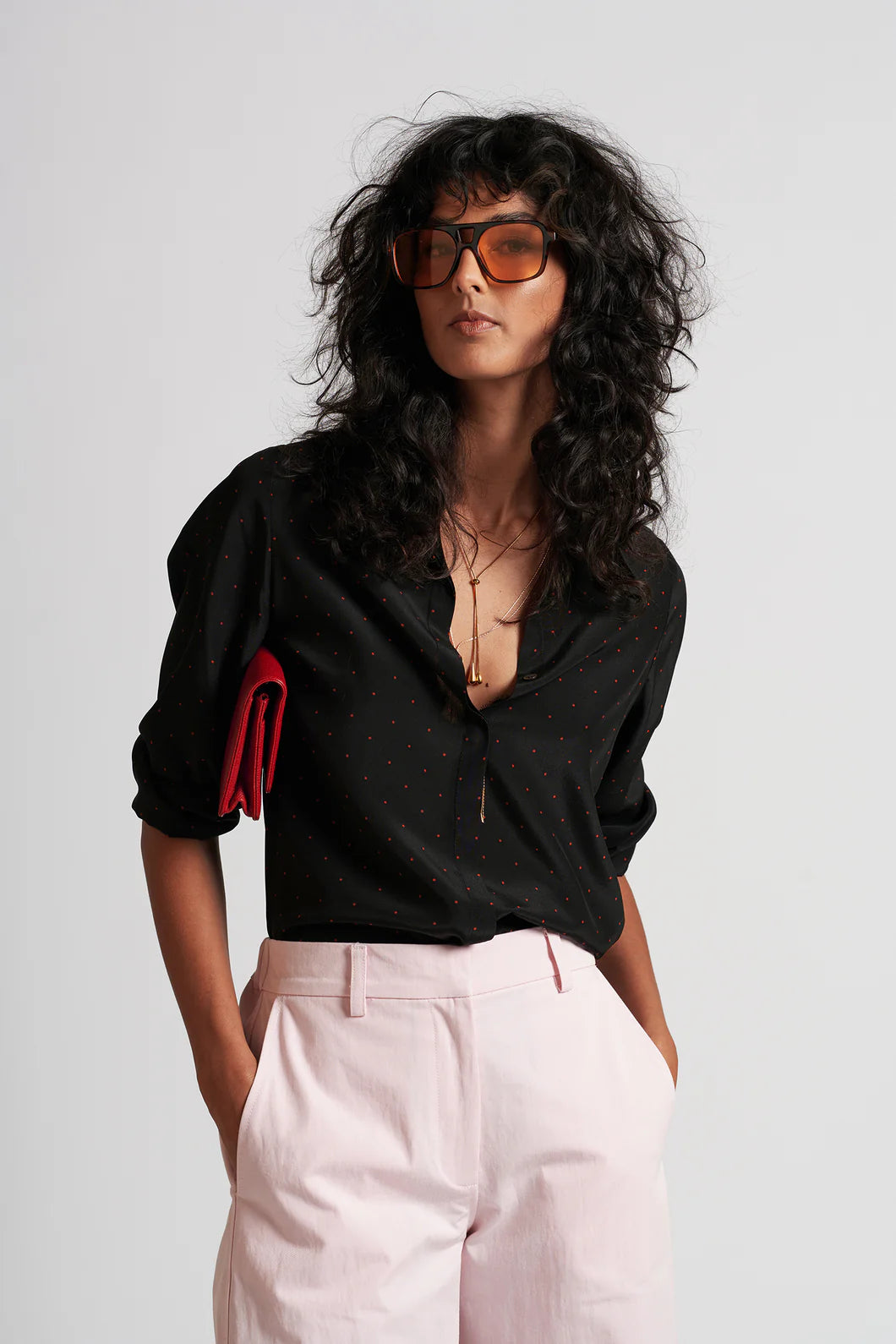 Le Dot Lightweight Silk Shirt | Ink