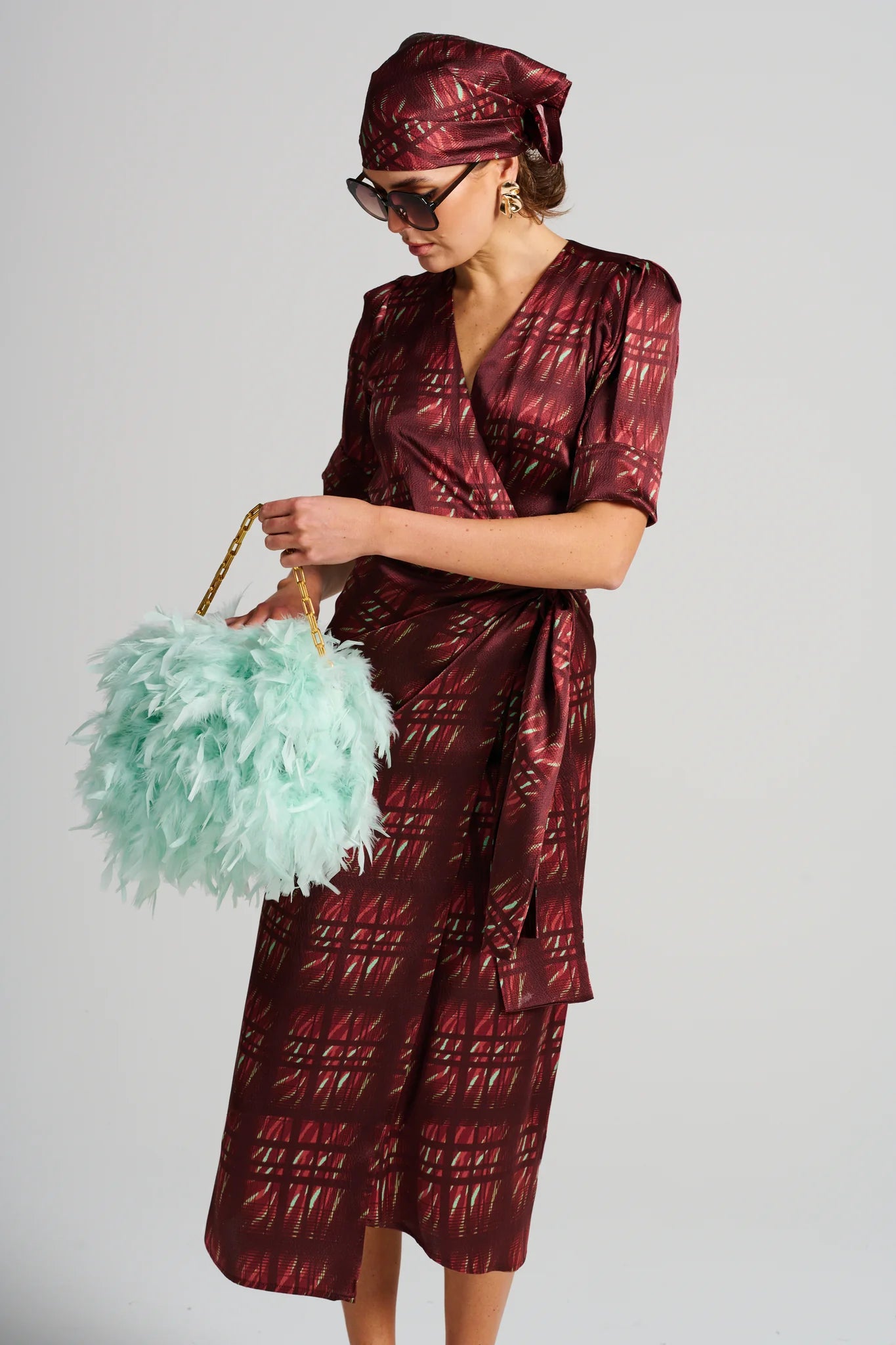 Le Cocktail Print Dress | Burgundy / Mint