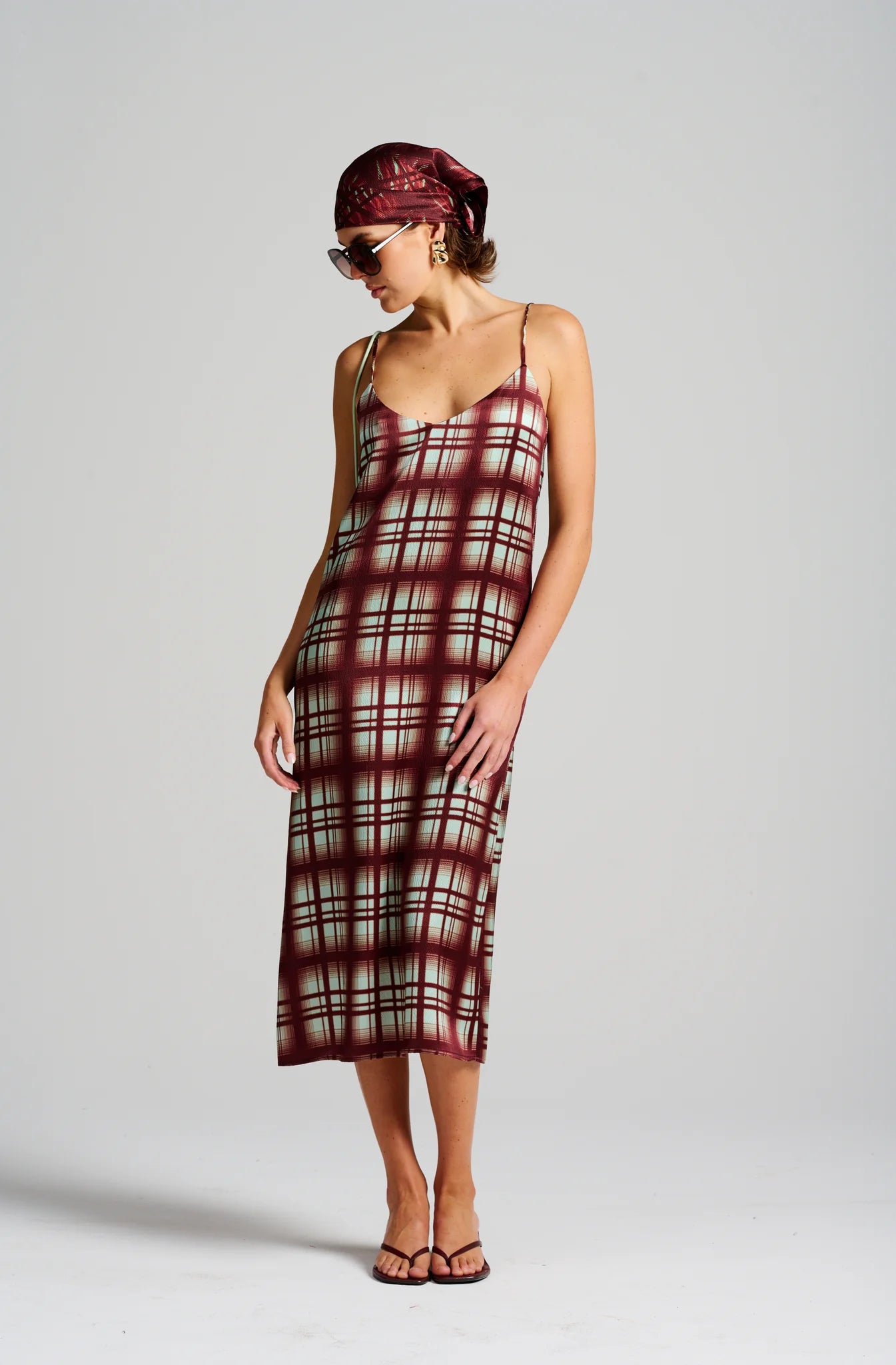 Le Check Slip Dress | Burgundy