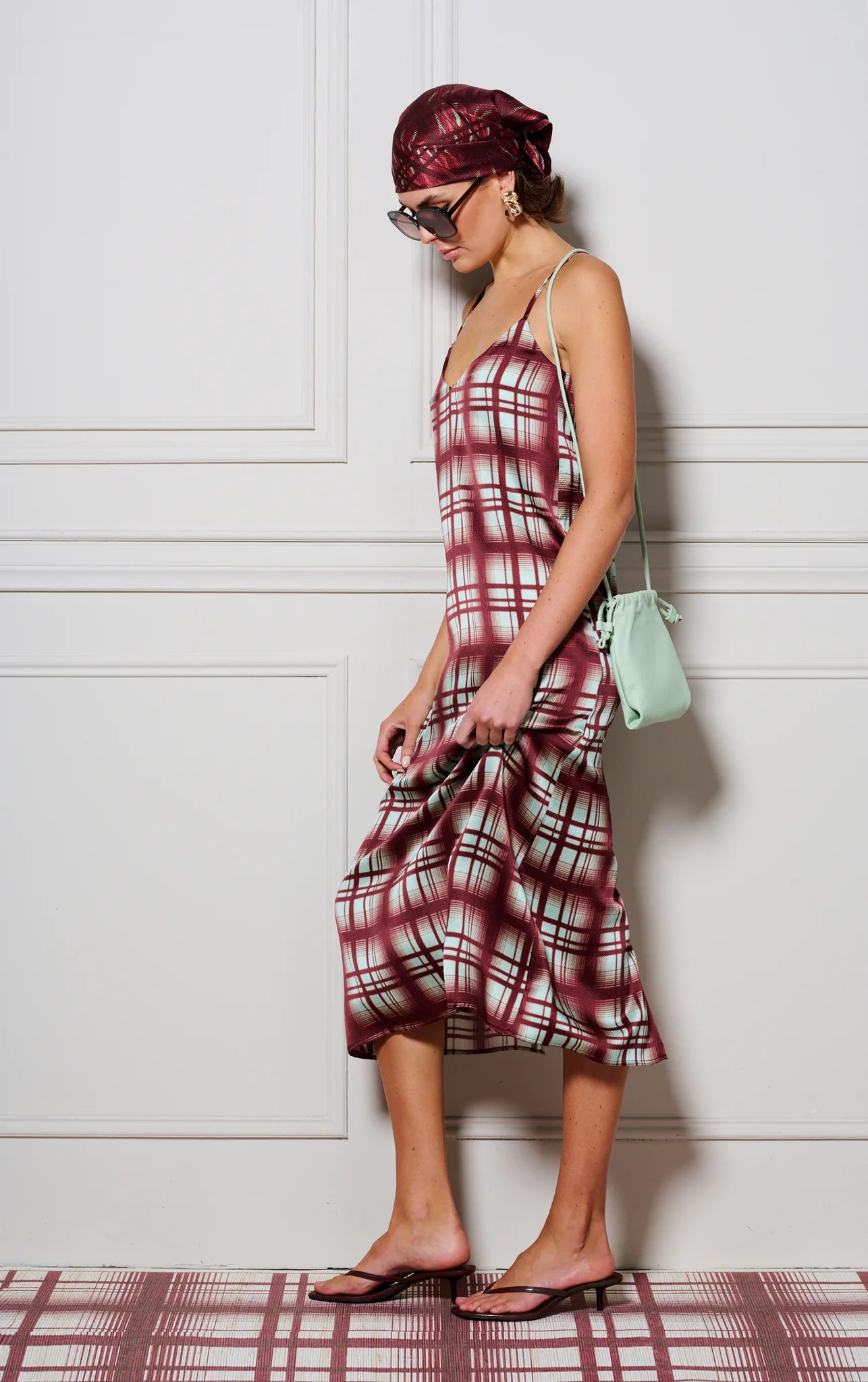 Le Check Slip Dress | Burgundy