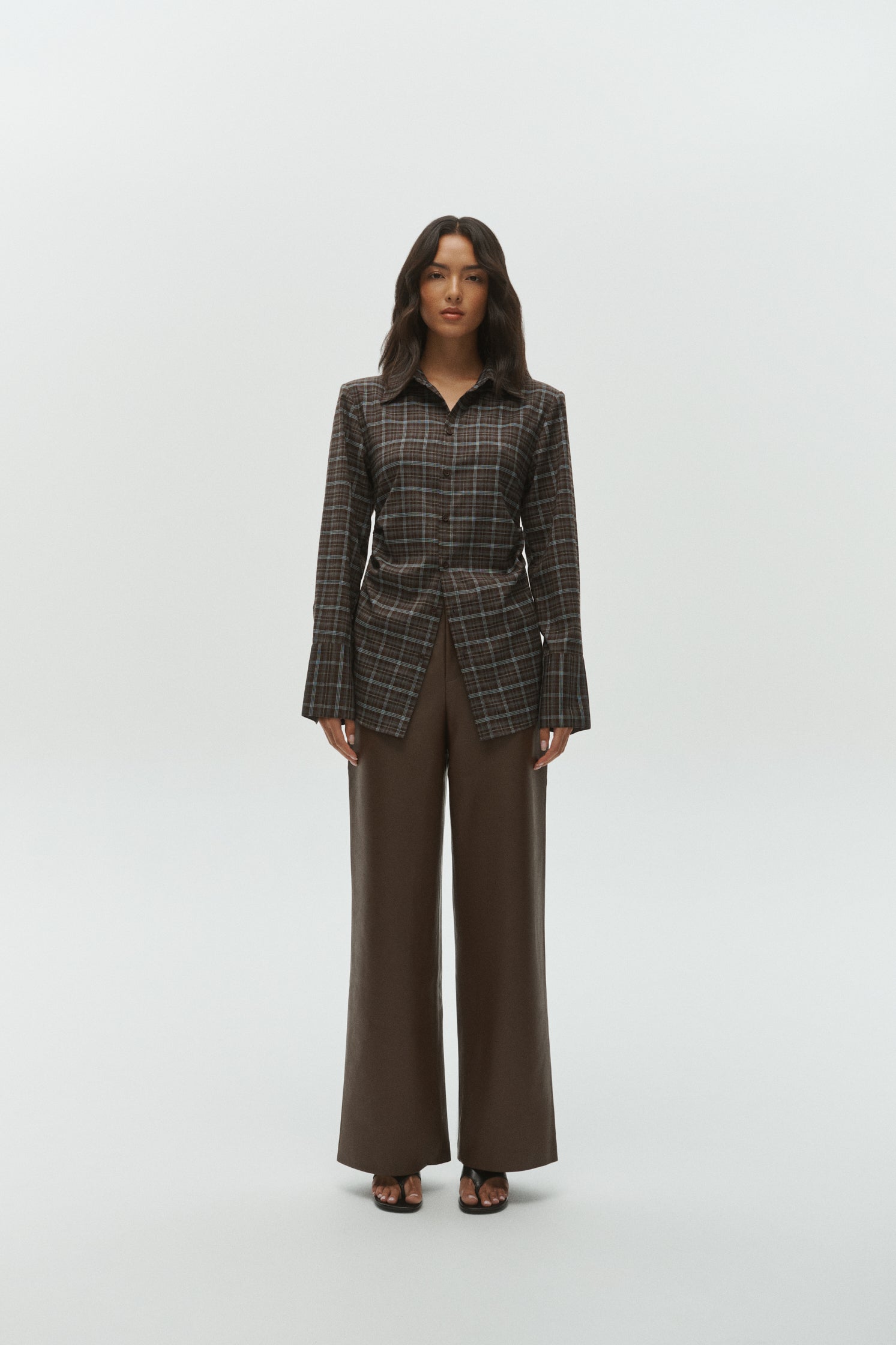 Juno Shirt | Brown Blue Plaid
