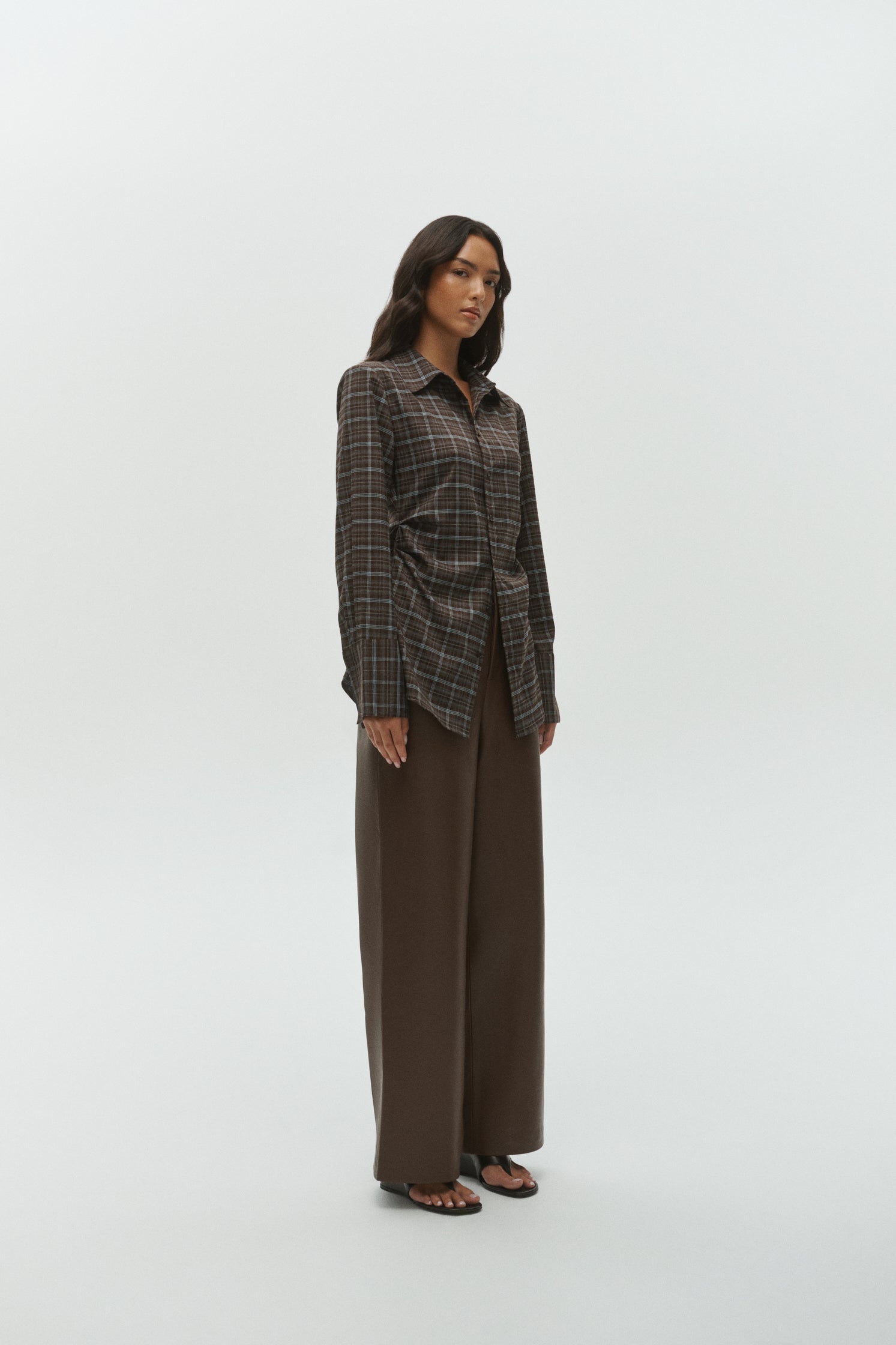 Juno Shirt | Brown Blue Plaid