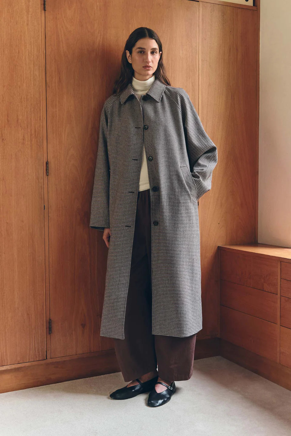 Solana Wool Coat | Brown Black Check