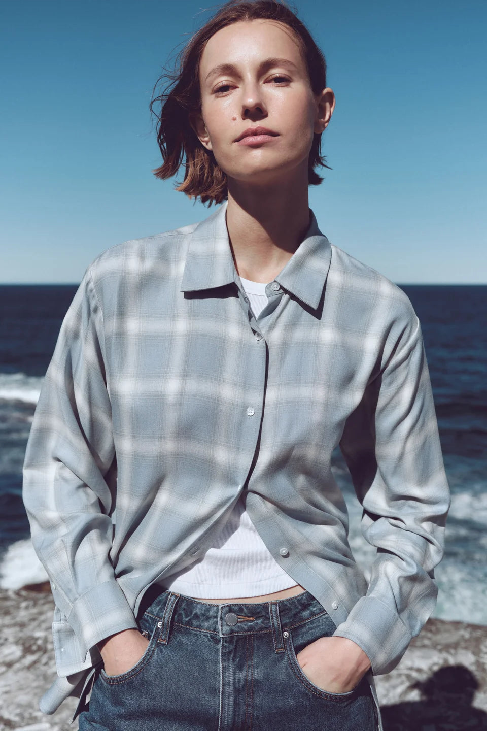 Luka Japanese Shirt | Steel Blue Check