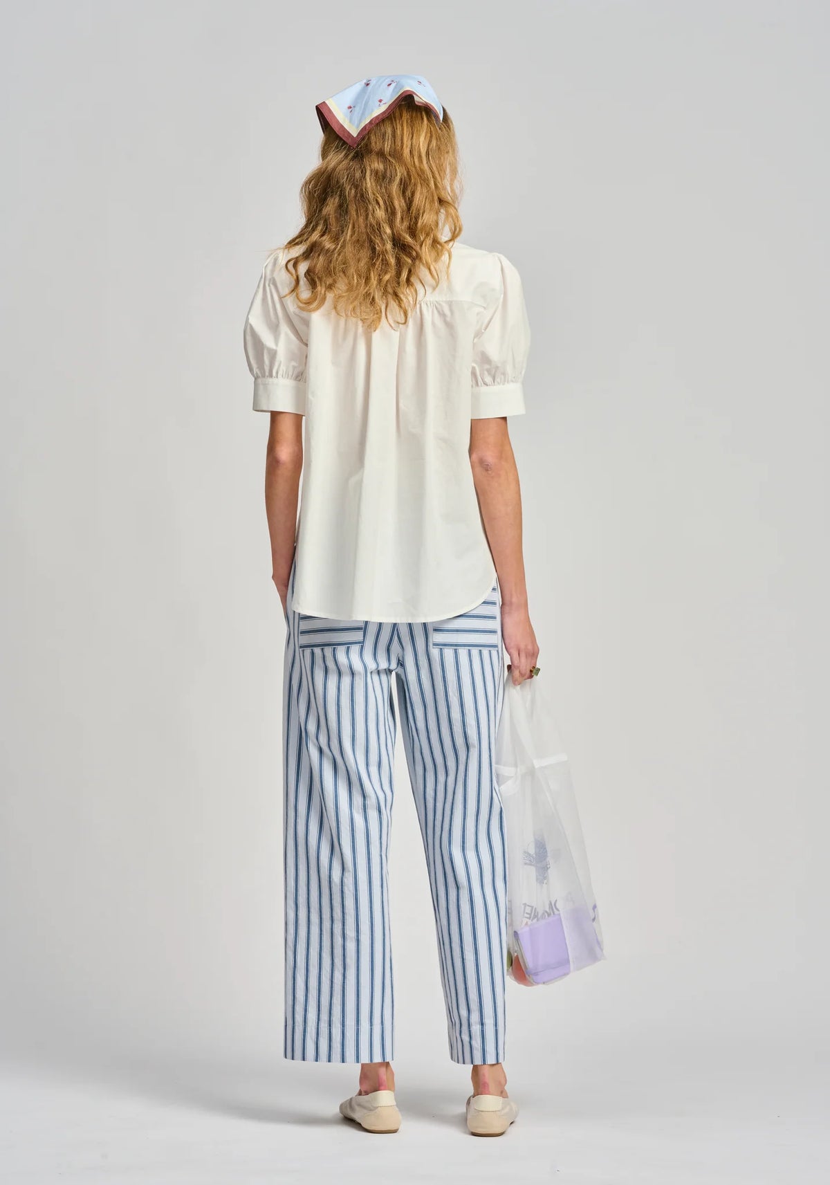 La Barista Tie Neck Tux Shirt | White