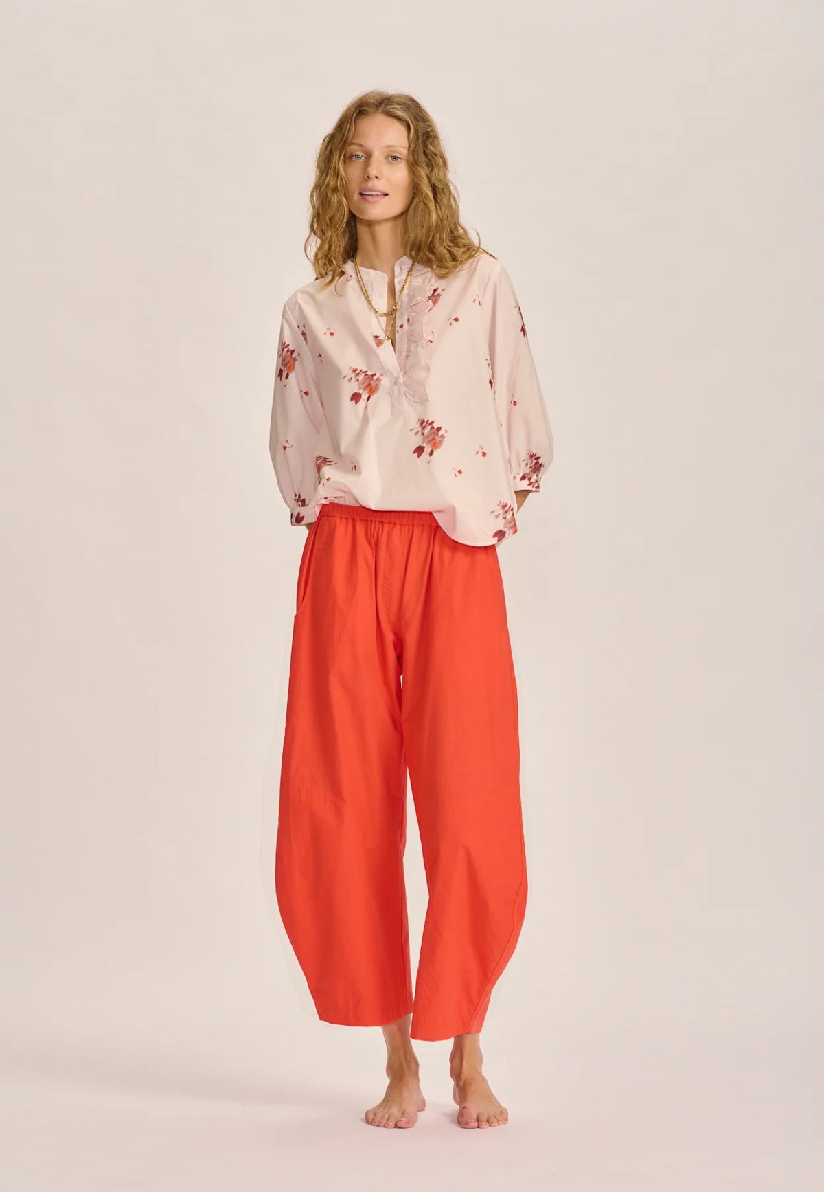 La Barista Paper Touch Cotton Pant | Tomato
