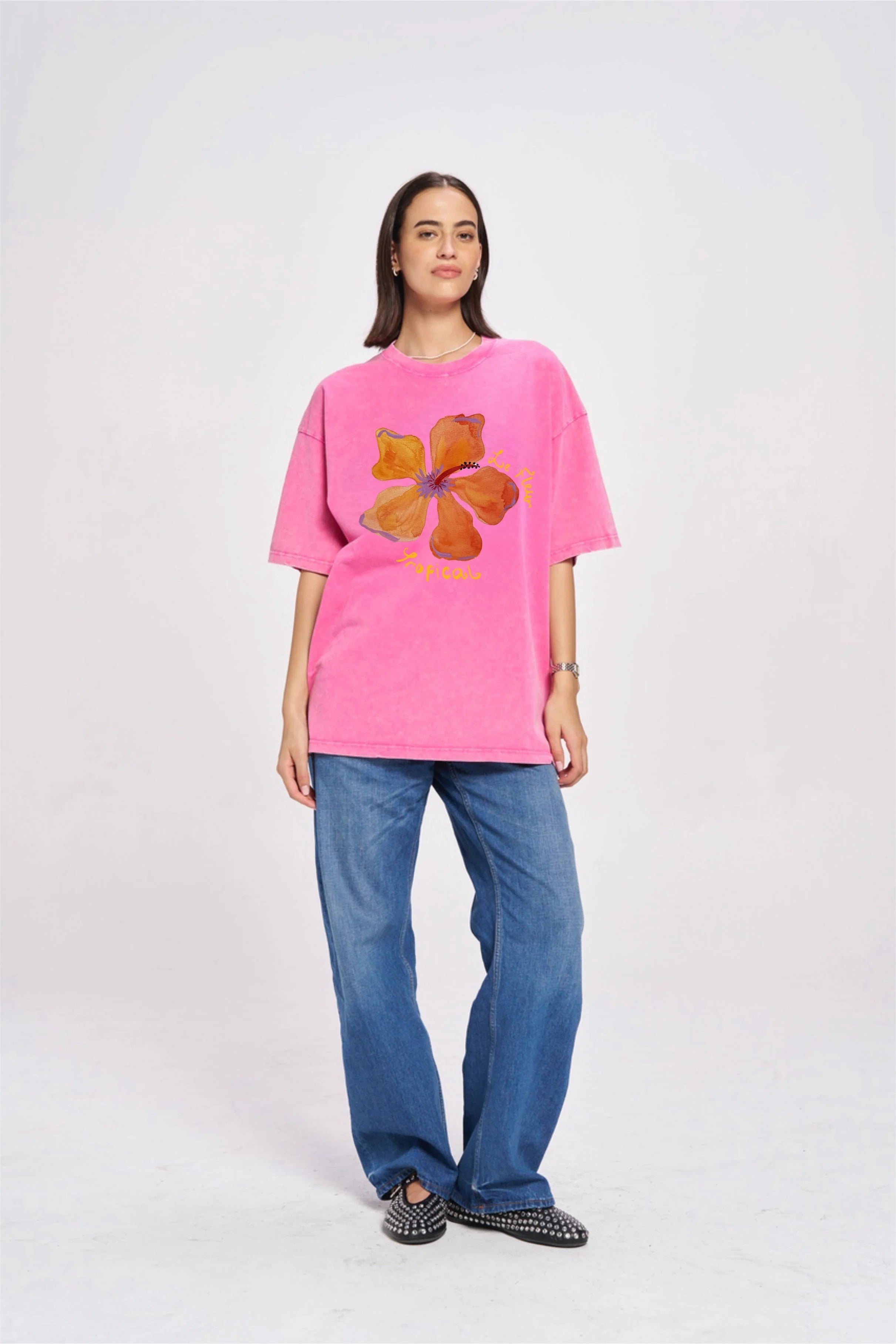 Le Fleur Tropical Oversize Tee | Rose Red