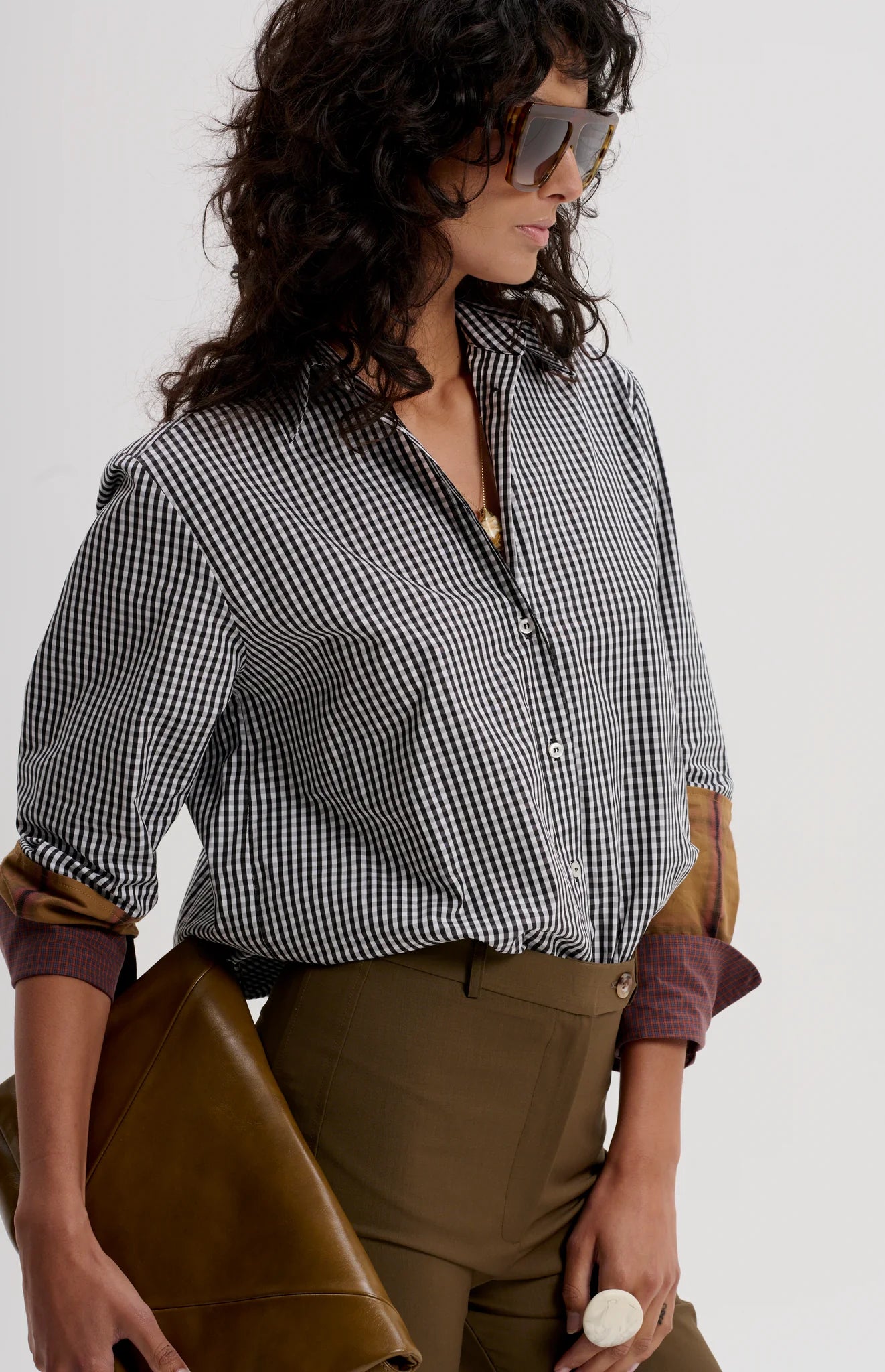 Gingham Shirt with Mixed Cuffs | Black/White