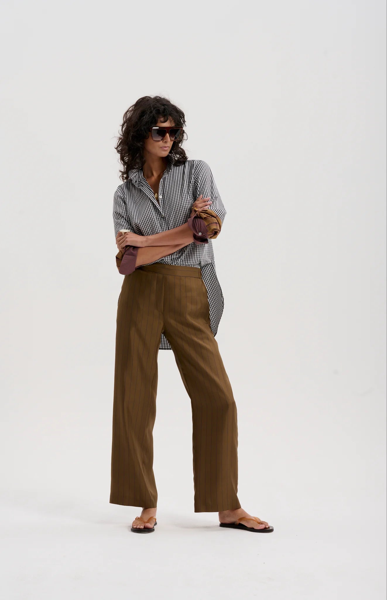 Le Silk Pinstripe Twill Pant | Olive