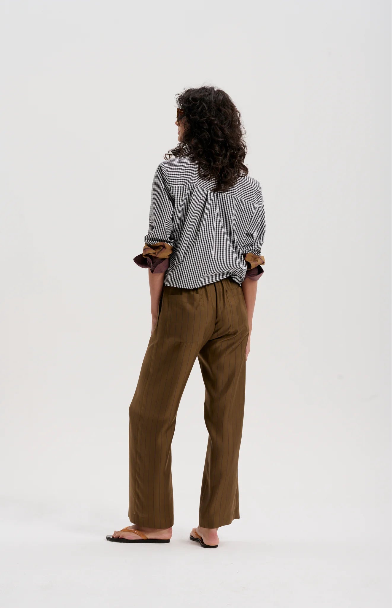 Le Silk Pinstripe Twill Pant | Olive