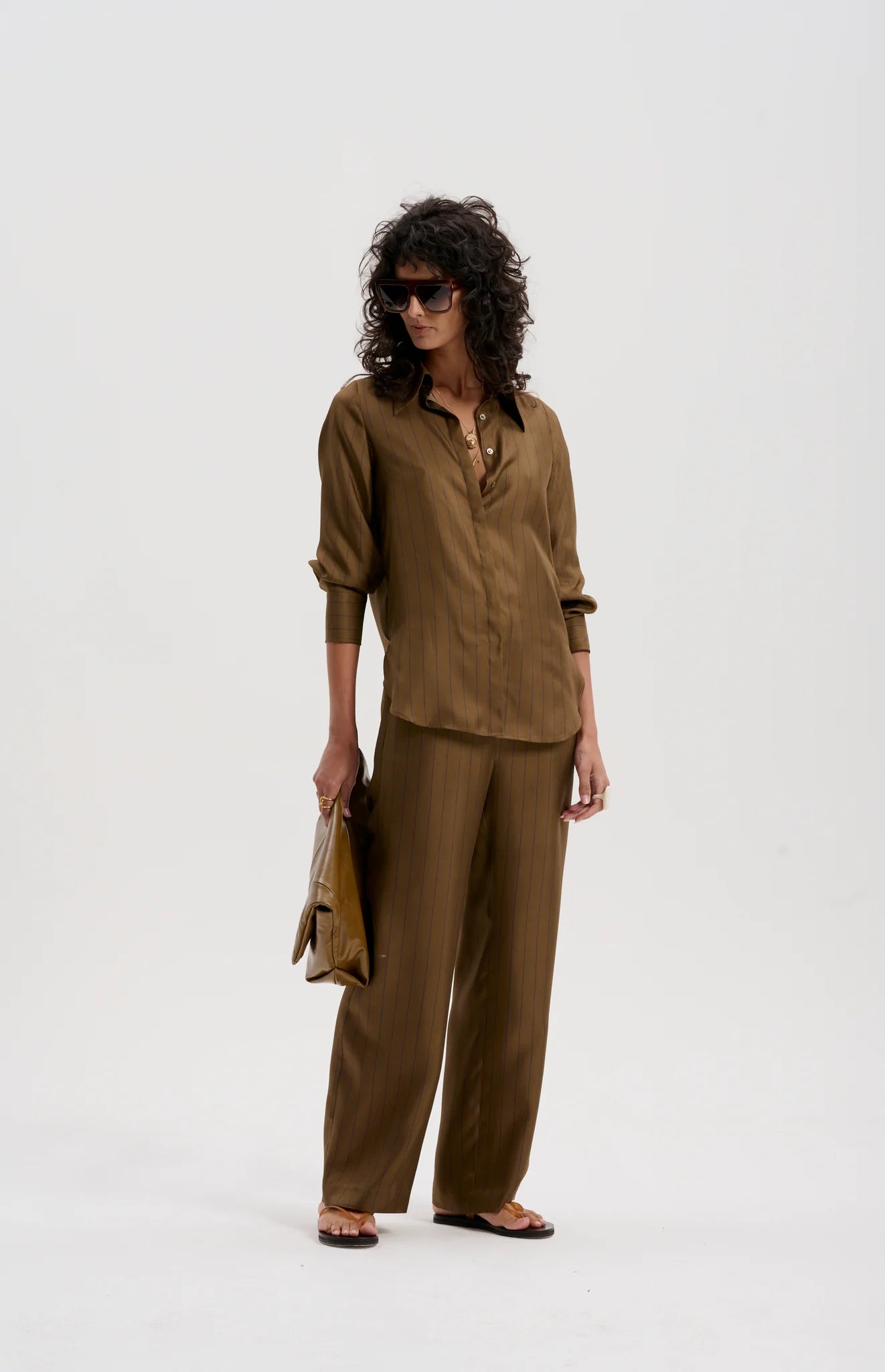 Le Silk Pinstripe Twill Pant | Olive
