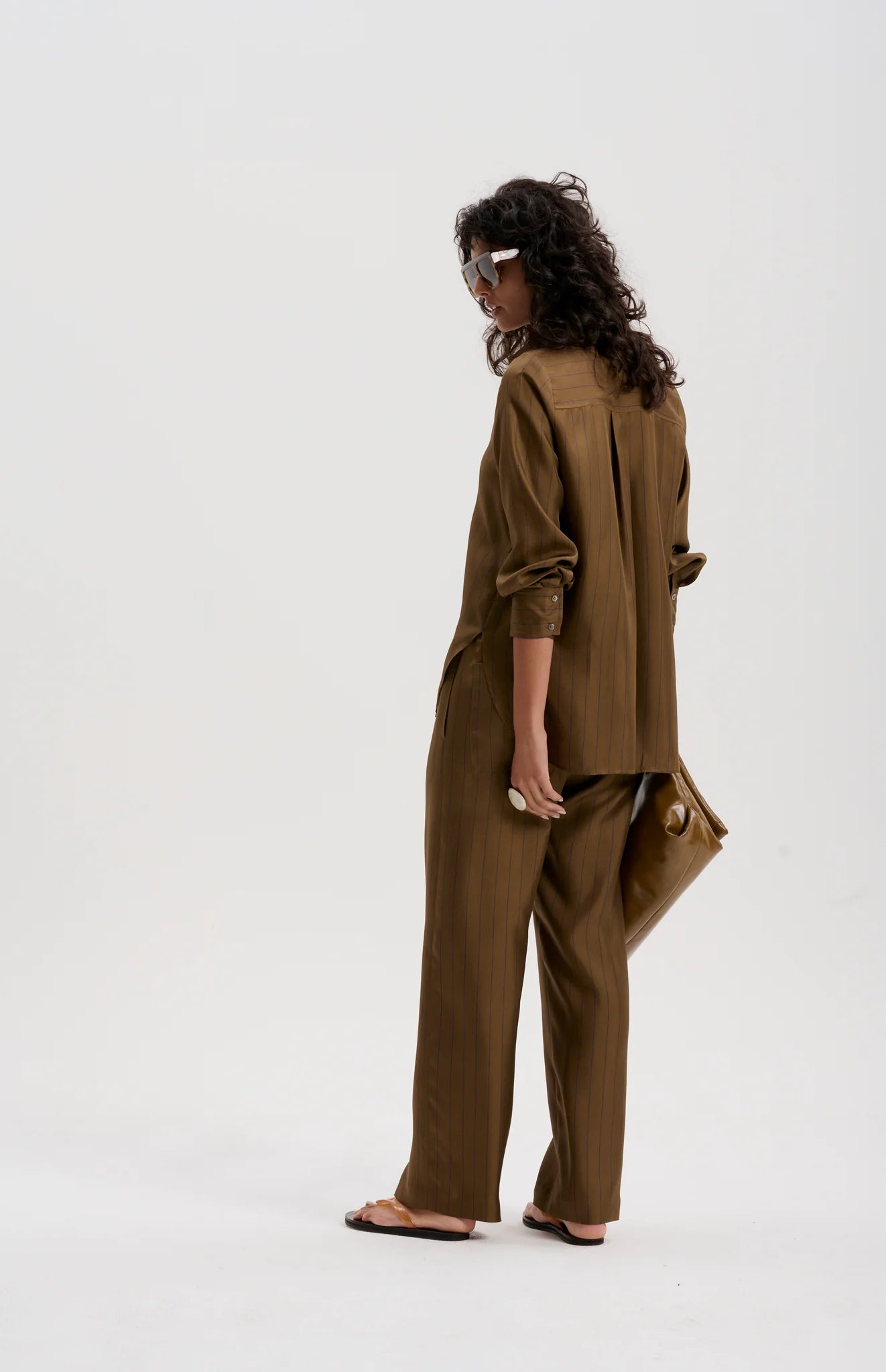 Le Silk Twill Pinstripe Shirt | Olive