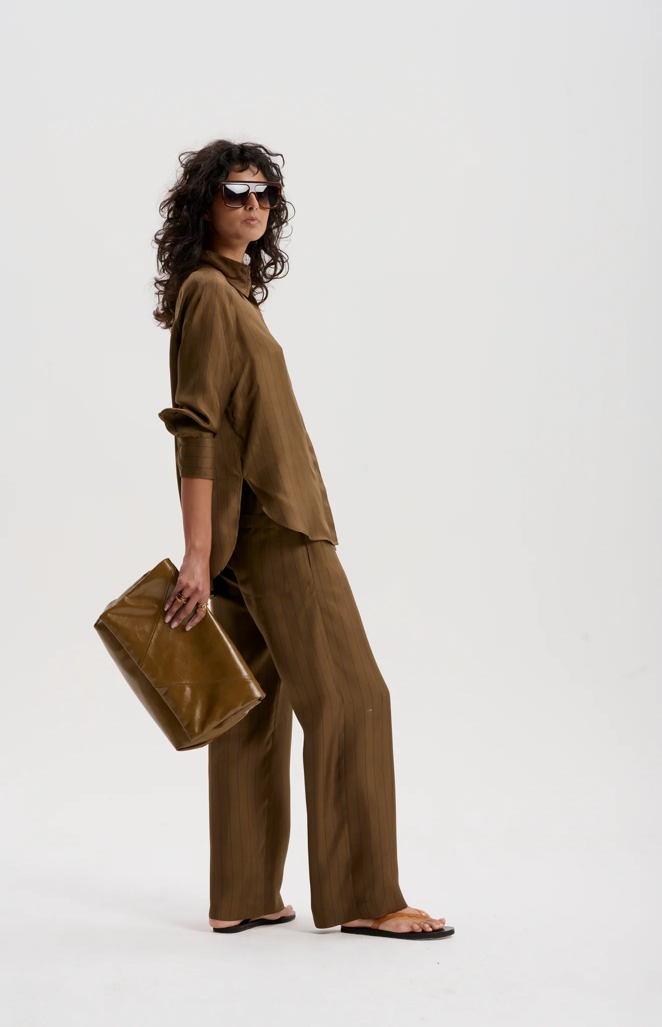 Le Silk Pinstripe Twill Pant | Olive