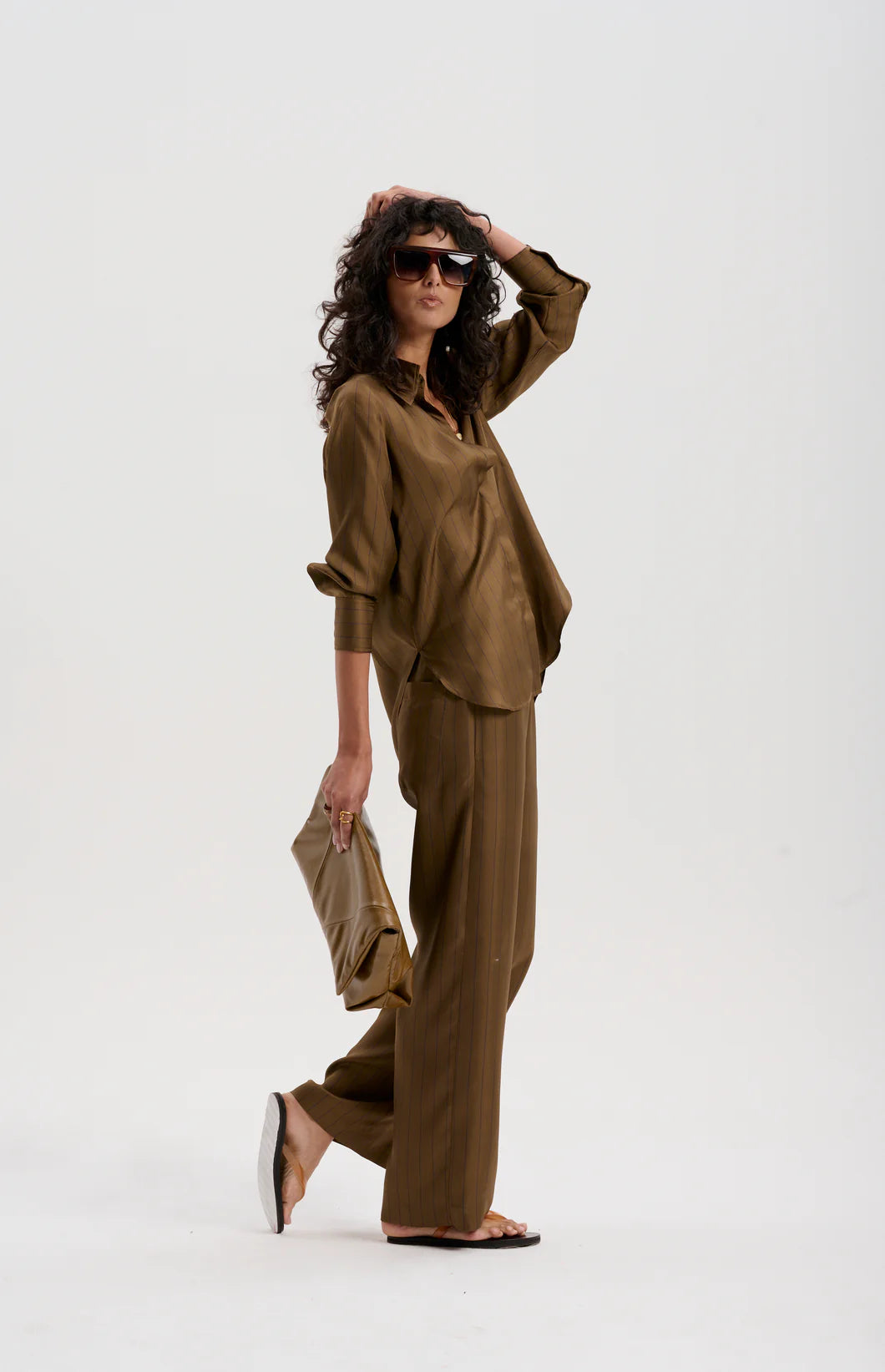 Le Silk Pinstripe Twill Pant | Olive