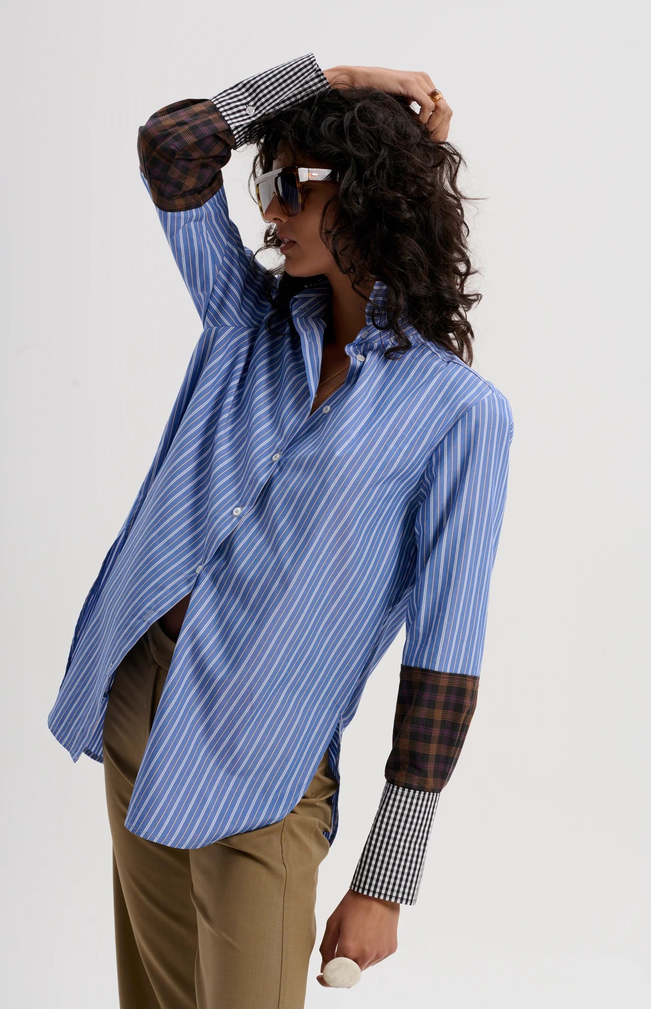 Stripe Shirt with Mixed Cuffs | Indigo