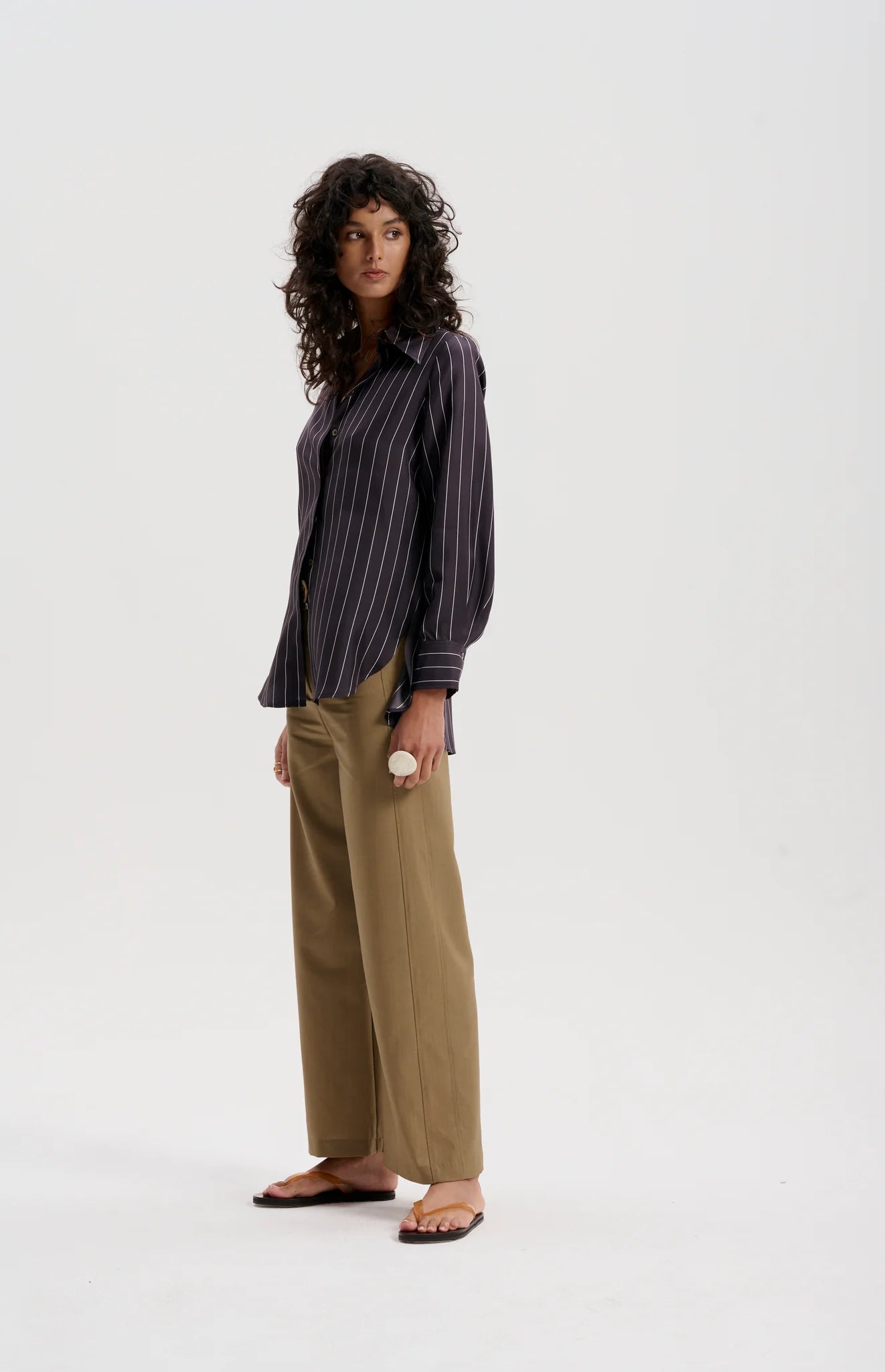 Le Silk Twill Pinstripe Shirt | Navy