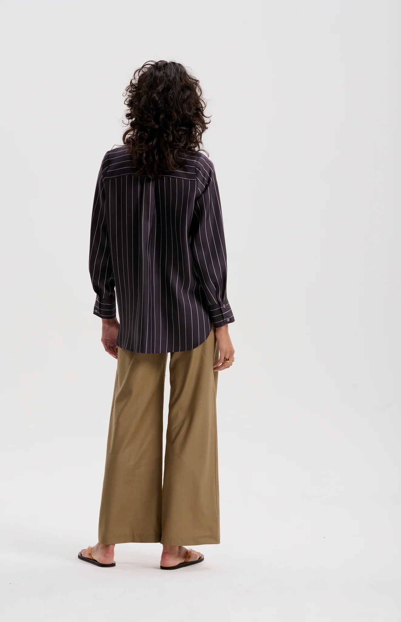 Le Silk Twill Pinstripe Shirt | Navy