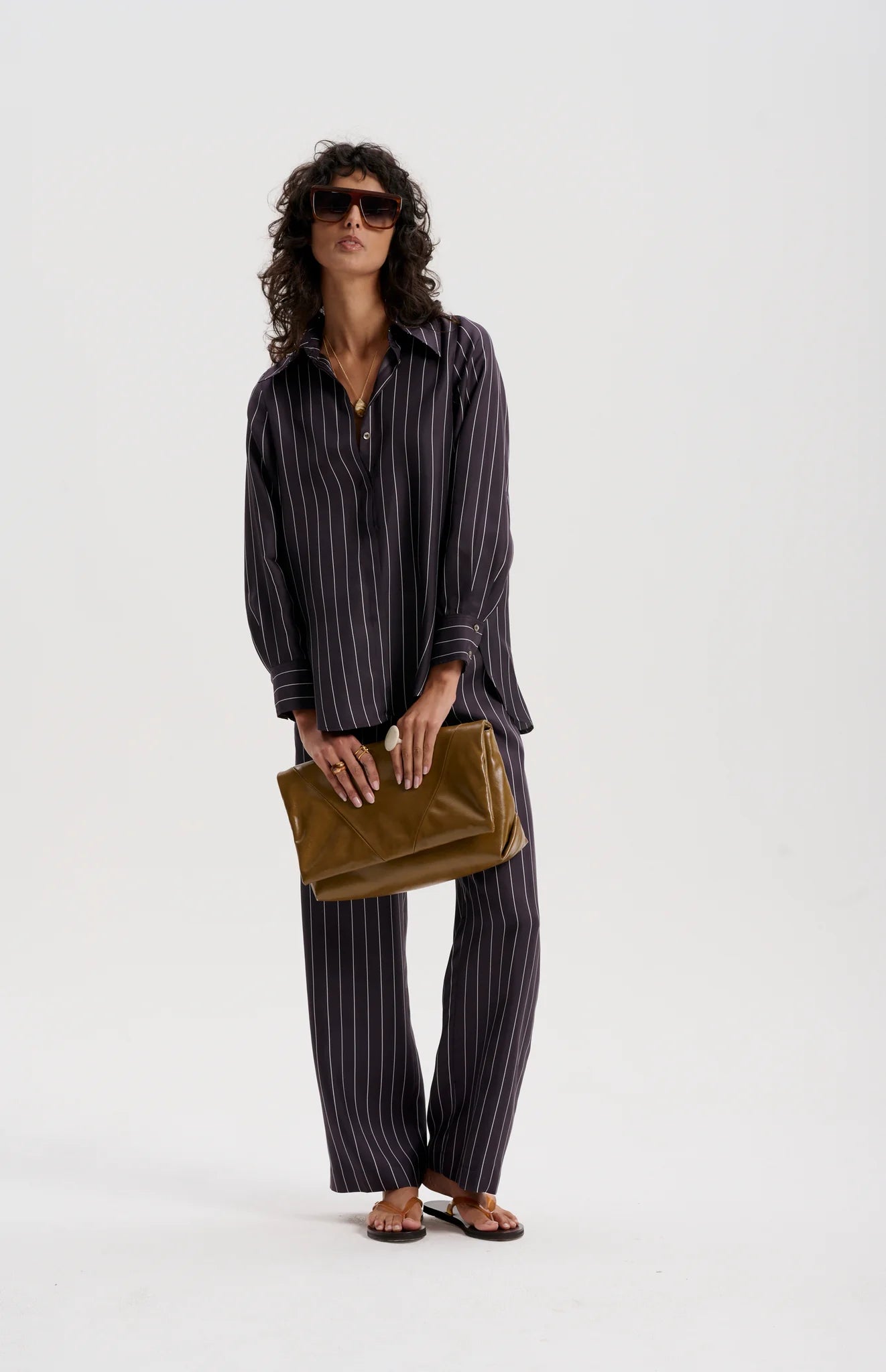 Le Silk Twill Pinstripe Shirt | Navy