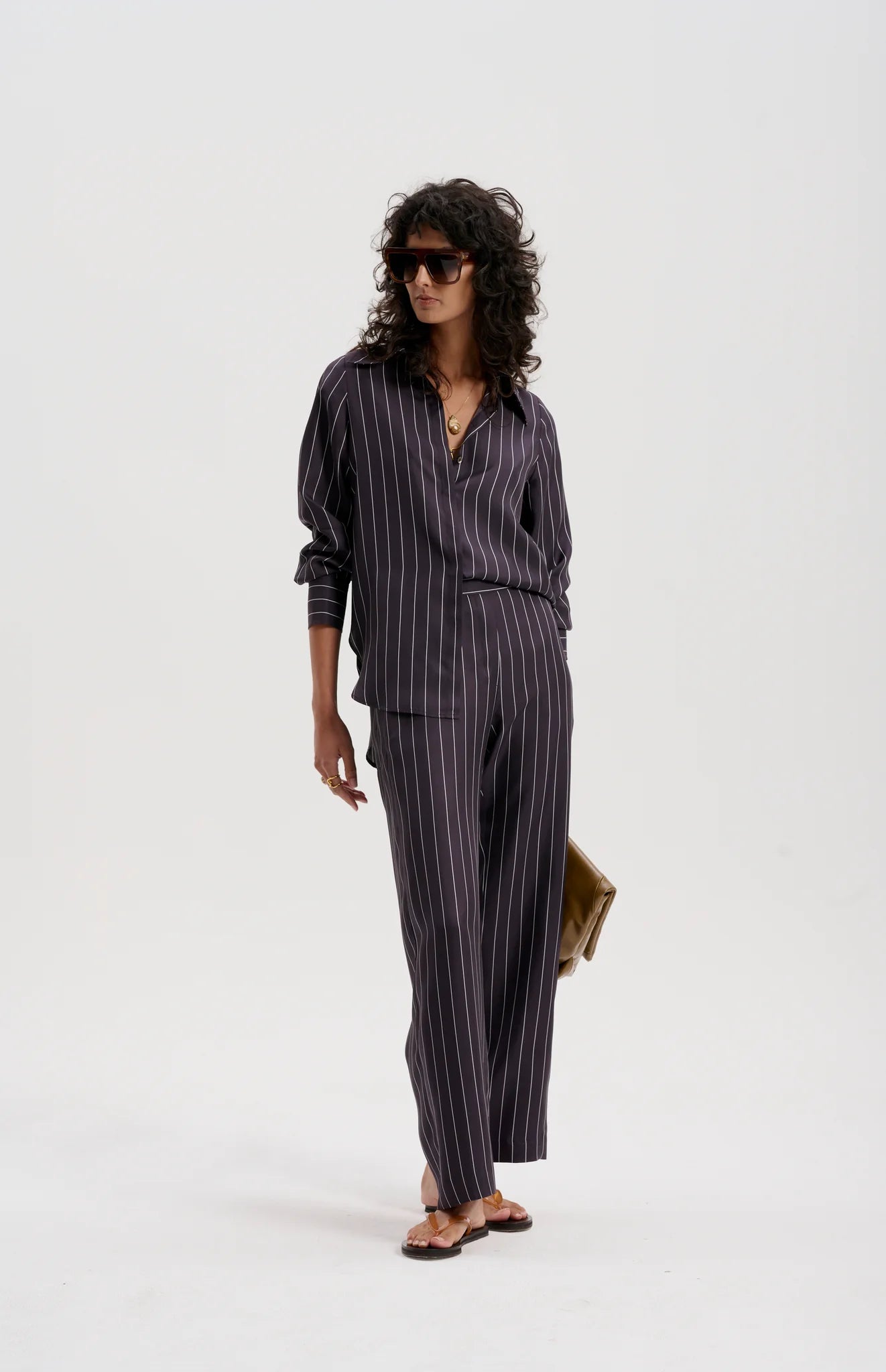 Le Silk Pinstripe Twill Pant | Navy