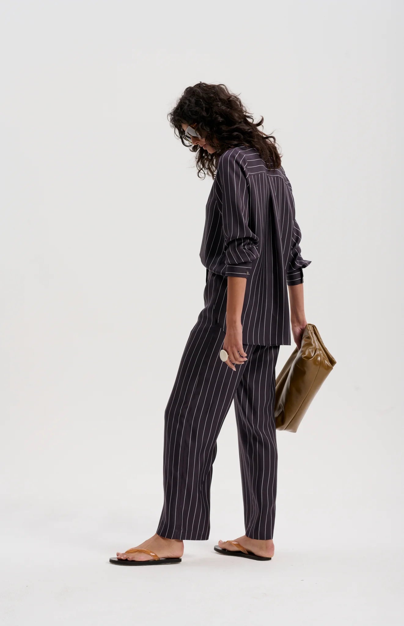 Le Silk Pinstripe Twill Pant | Navy