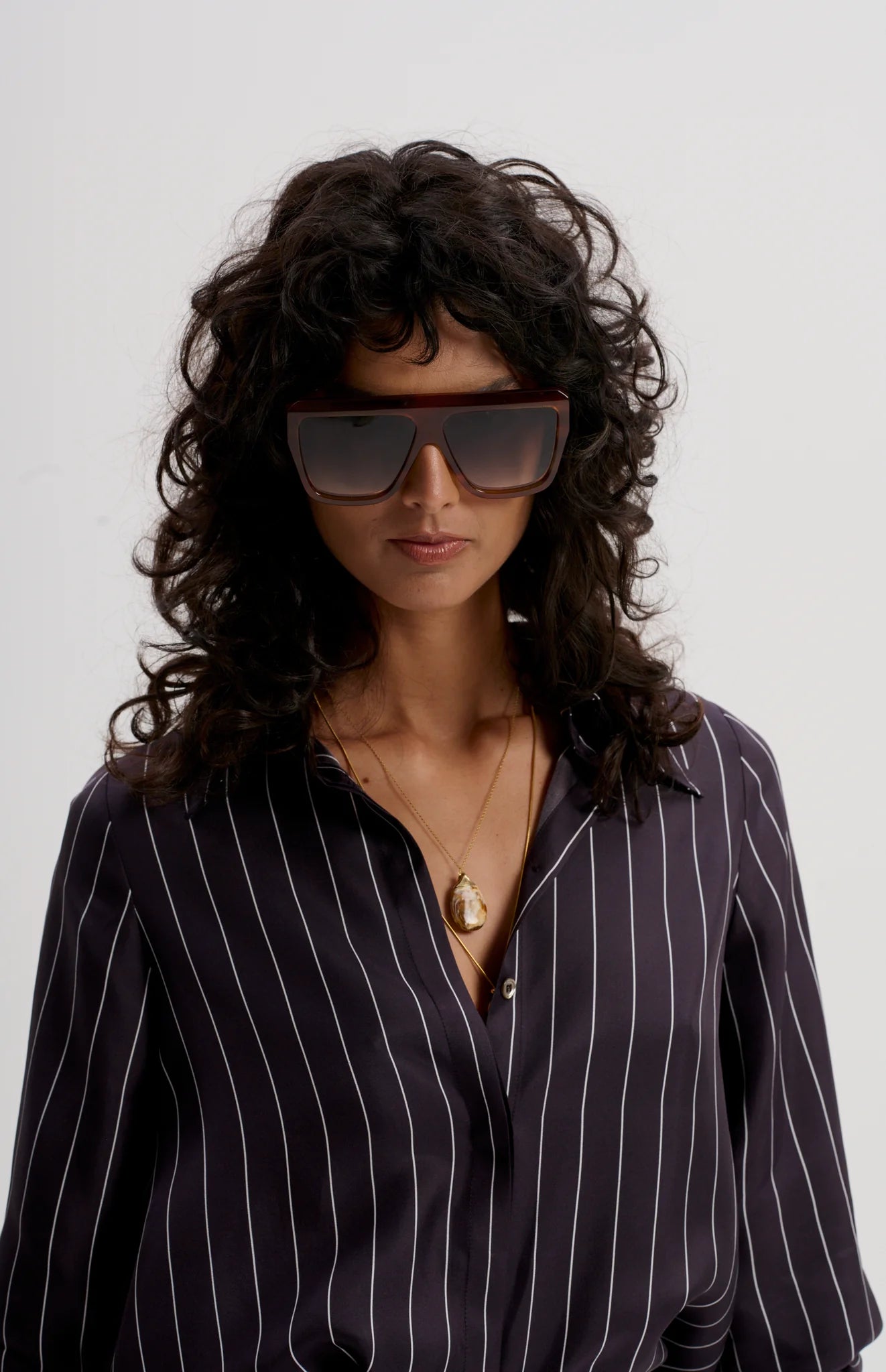 Le Silk Twill Pinstripe Shirt | Navy