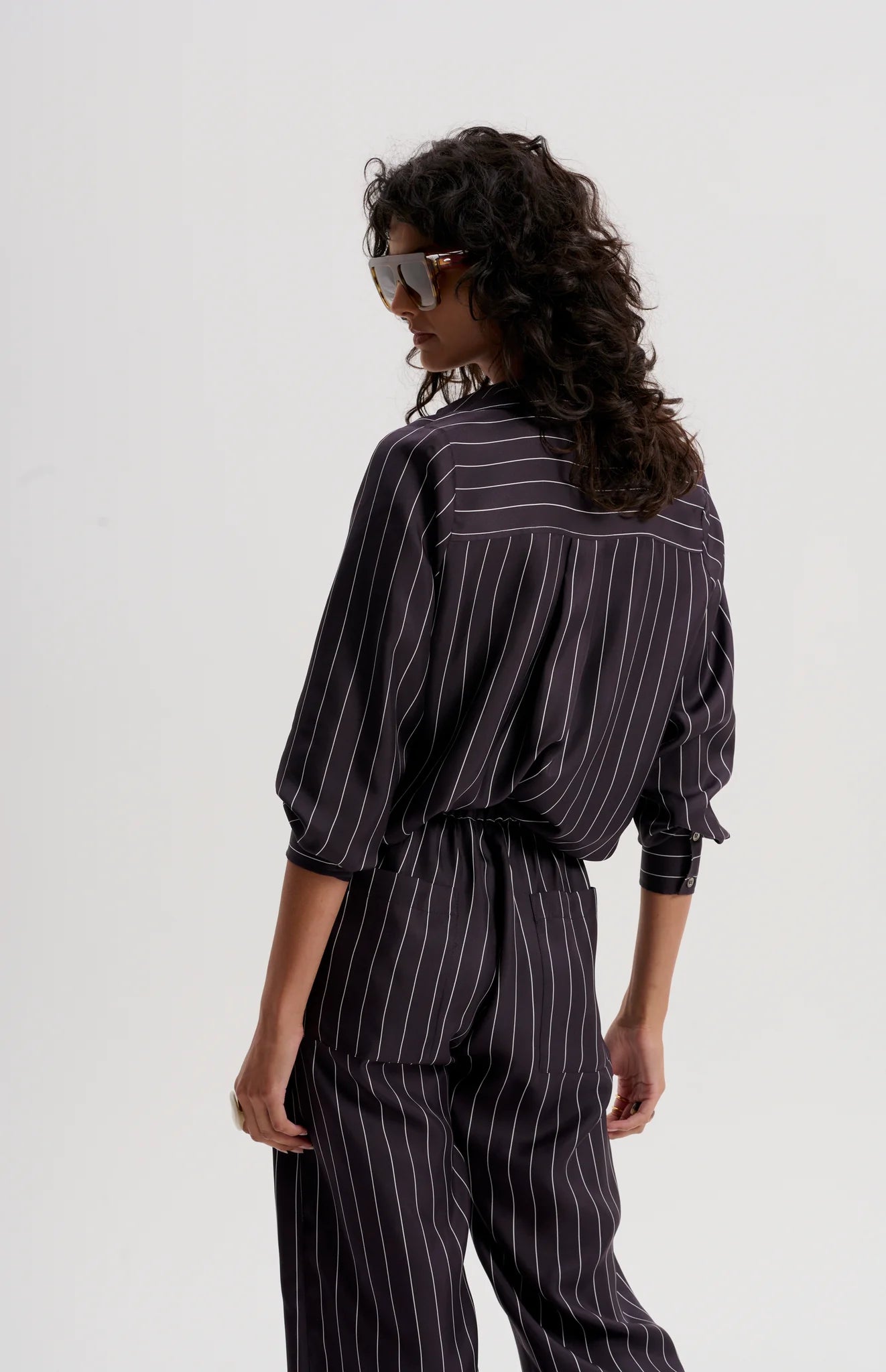 Le Silk Pinstripe Twill Pant | Navy