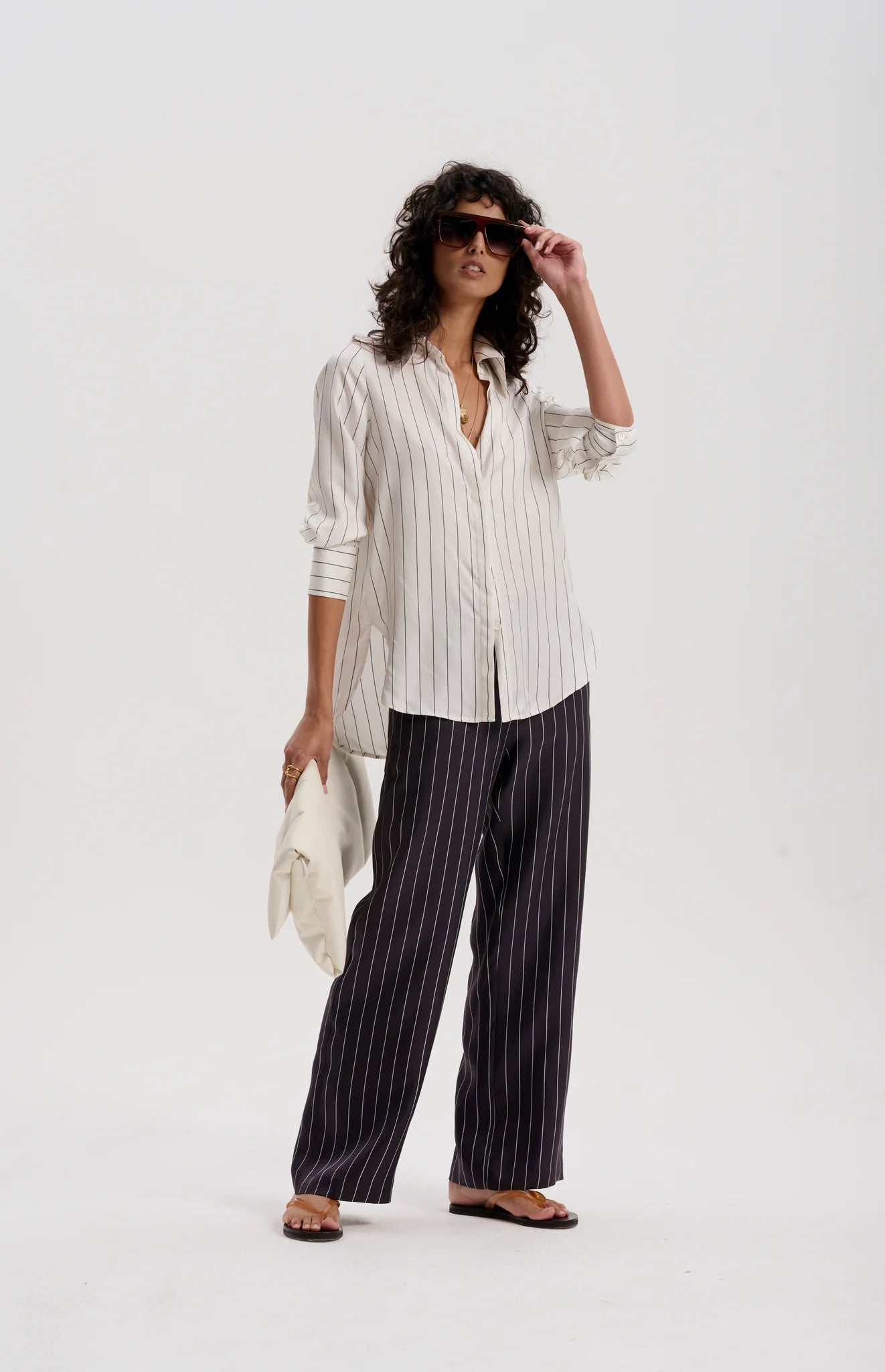 Le Silk Twill Pinstripe Shirt | Off White
