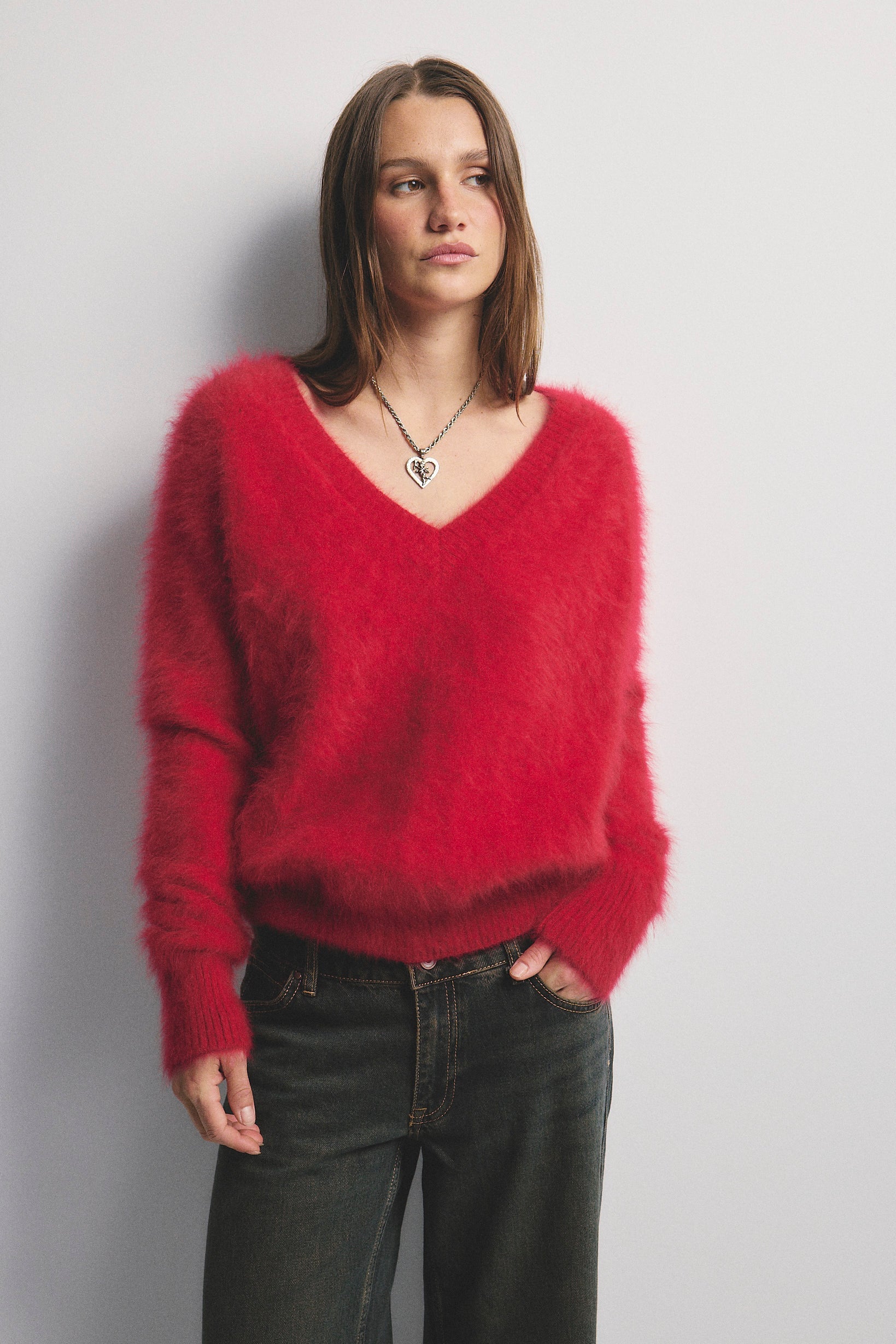 Olivia Cashmere V-Neck Sweater | Flame