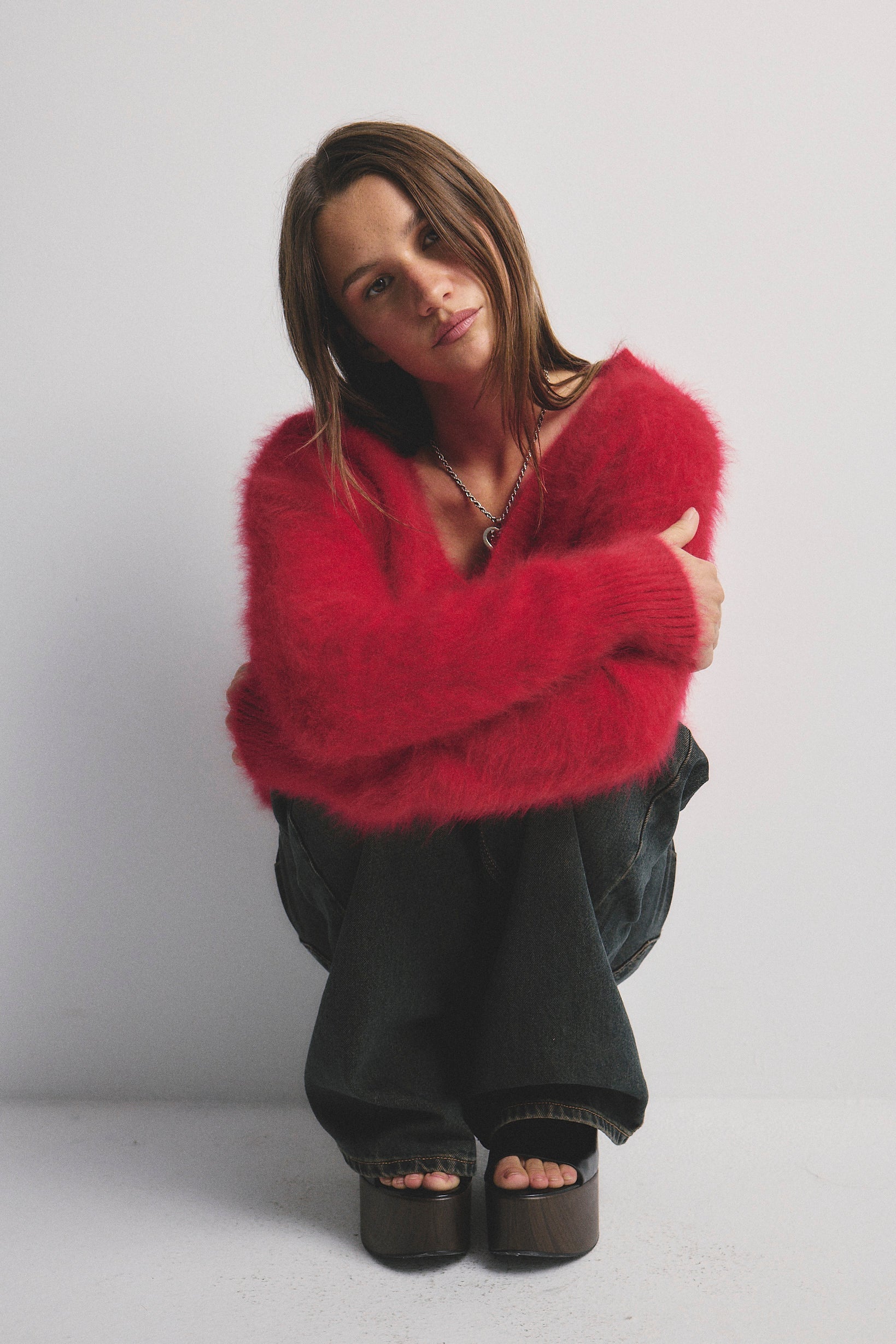 Olivia Cashmere V-Neck Sweater | Flame