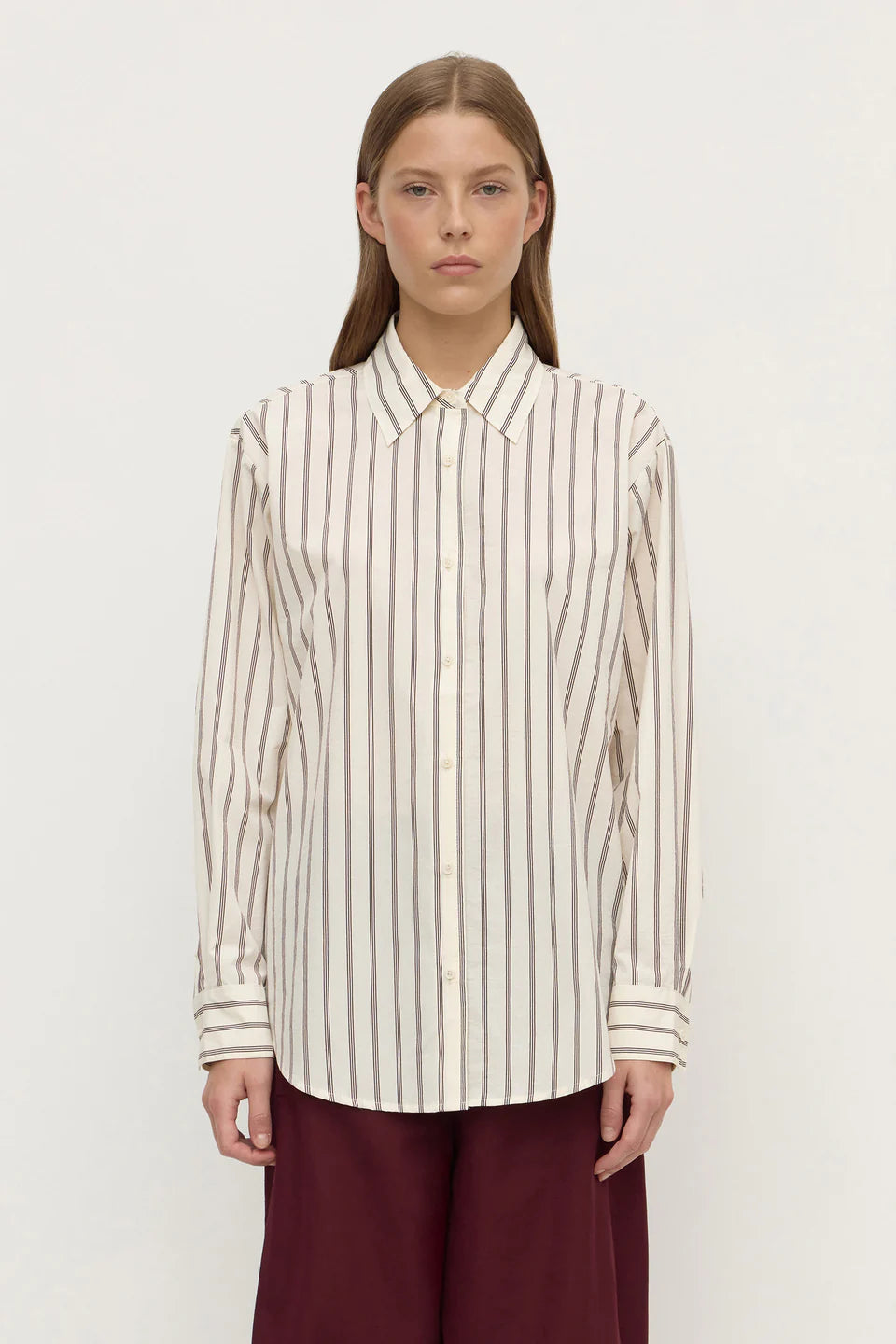 Amaro Italian Long Sleeve Shirt | Merlot/White