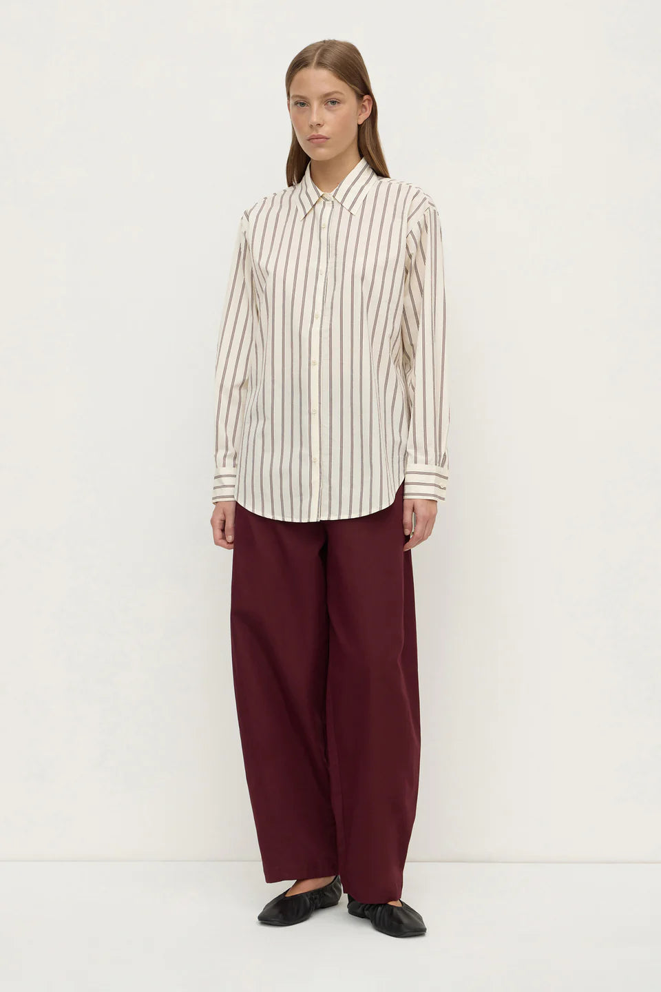 Amaro Italian Long Sleeve Shirt | Merlot/White