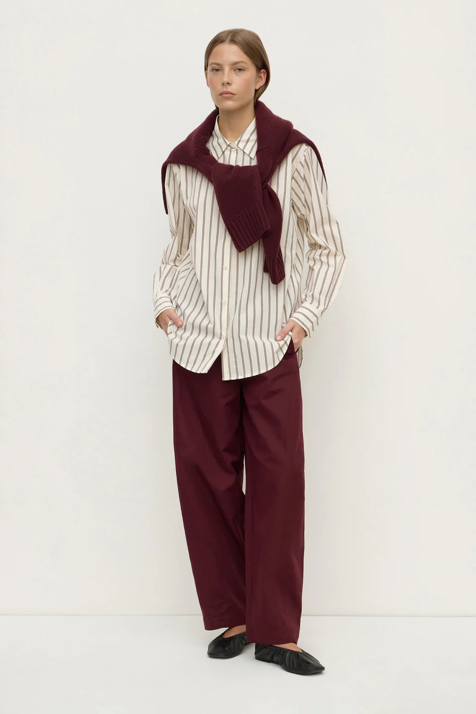 Amaro Italian Long Sleeve Shirt | Merlot/White