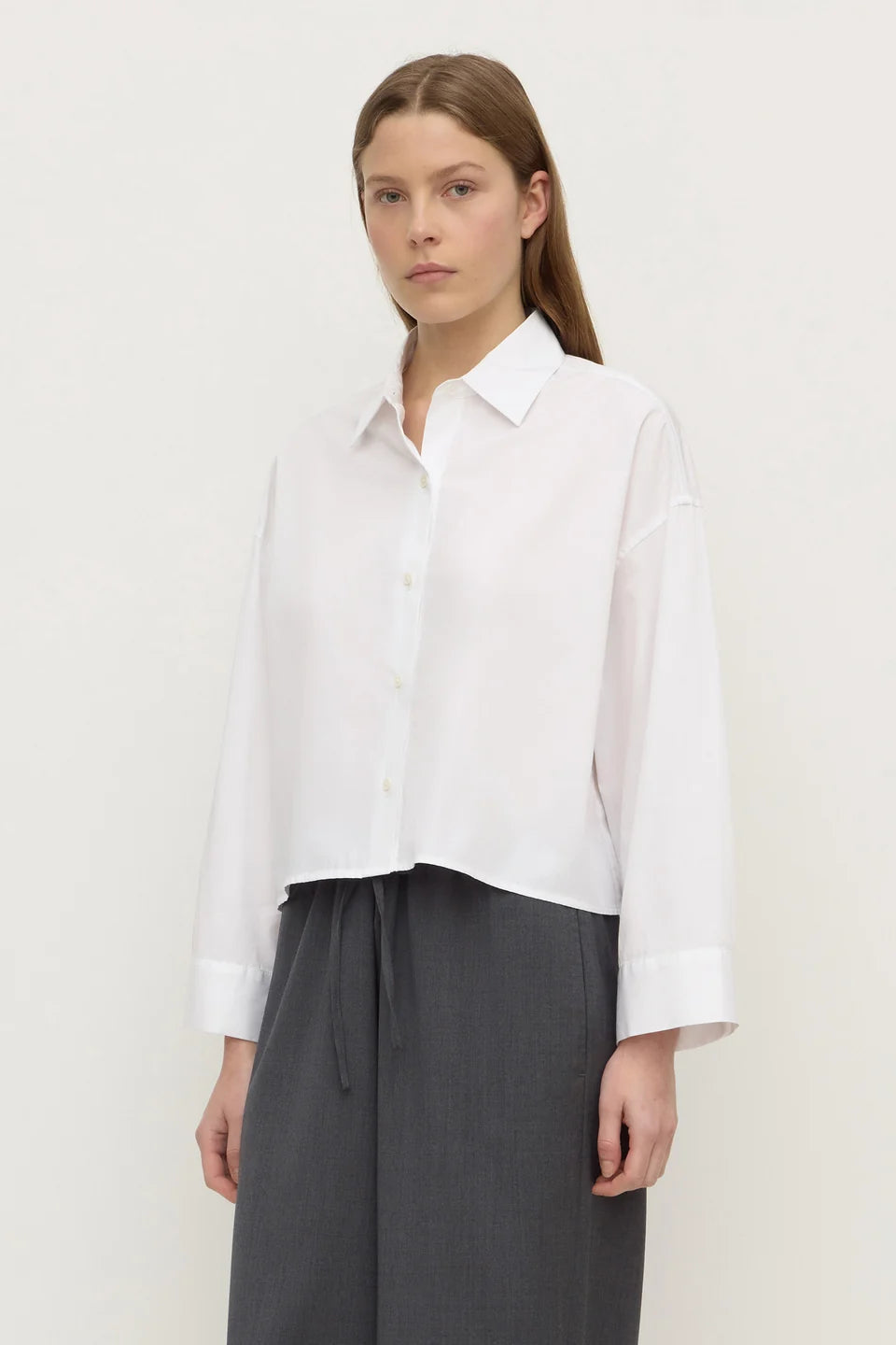 Arora Cropped Cotton Shirt | White