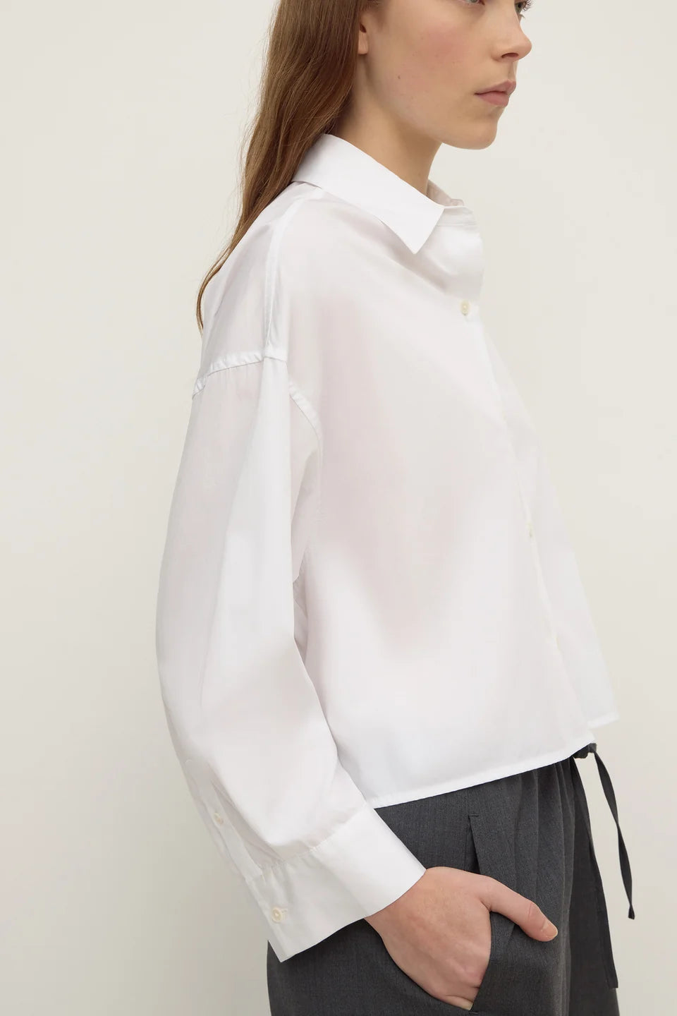 Arora Cropped Cotton Shirt | White
