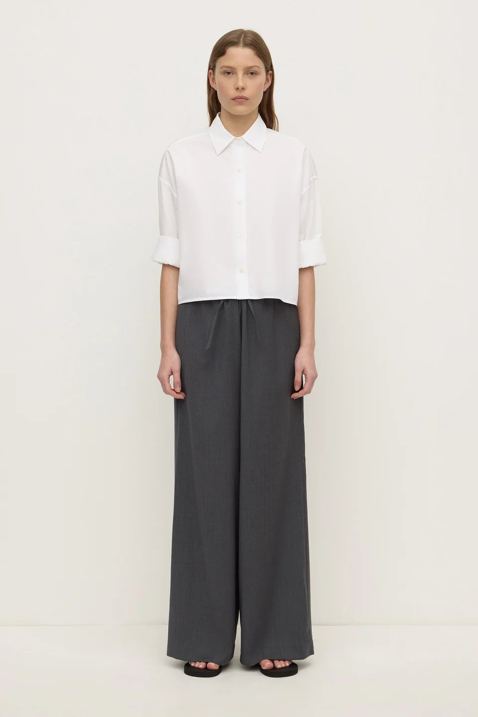 Arora Cropped Cotton Shirt | White