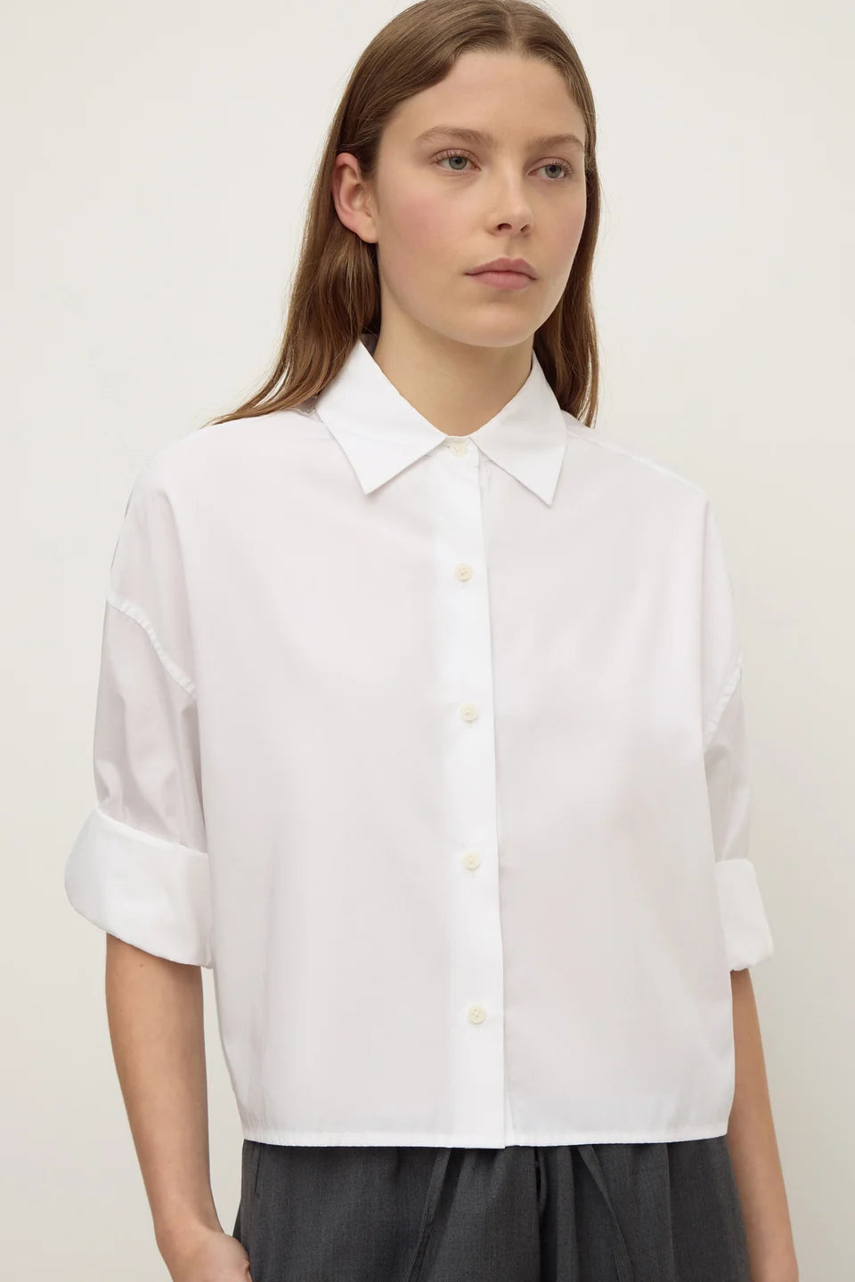 Arora Cropped Cotton Shirt | White
