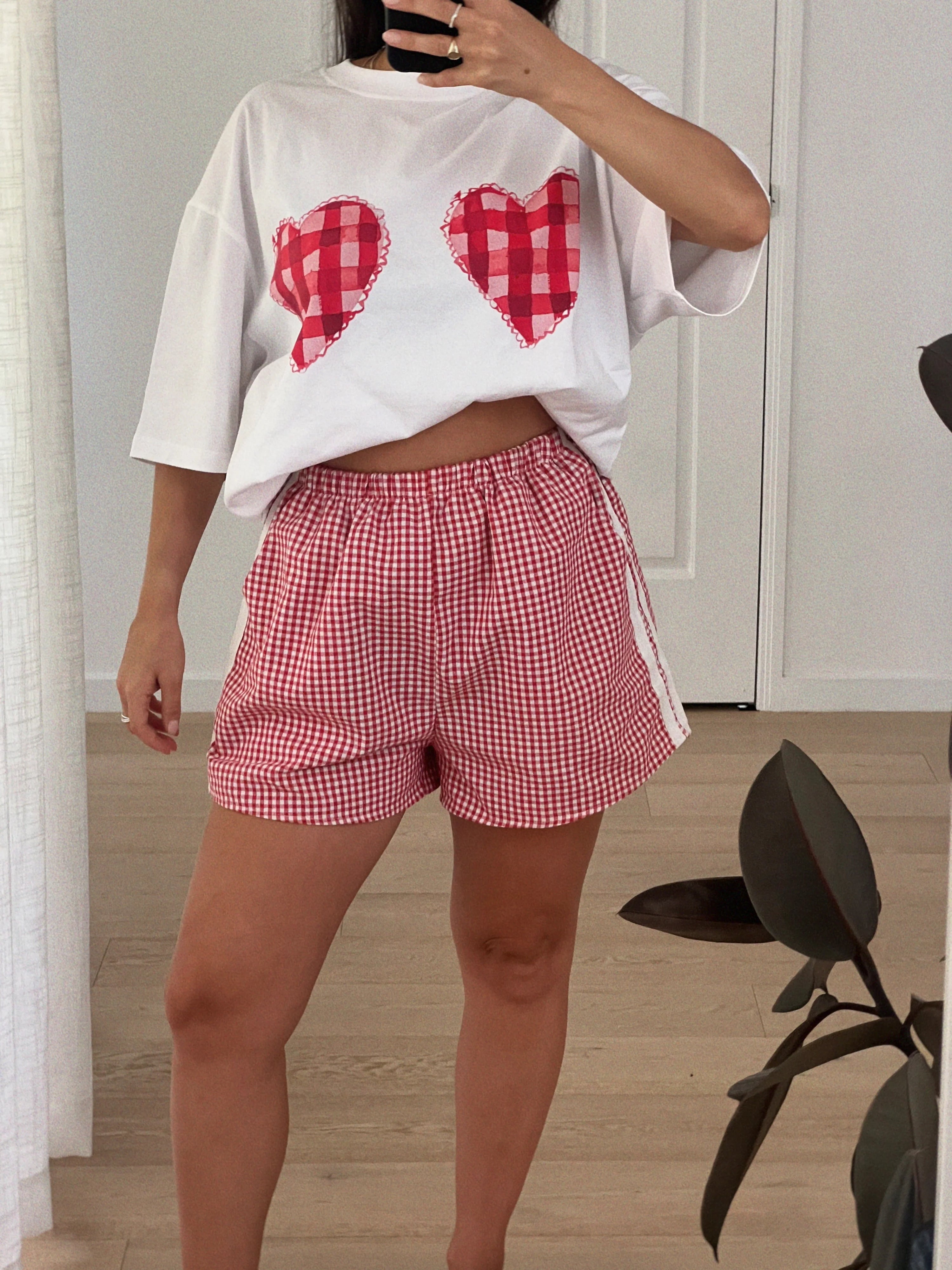 Gingham Hearts | White