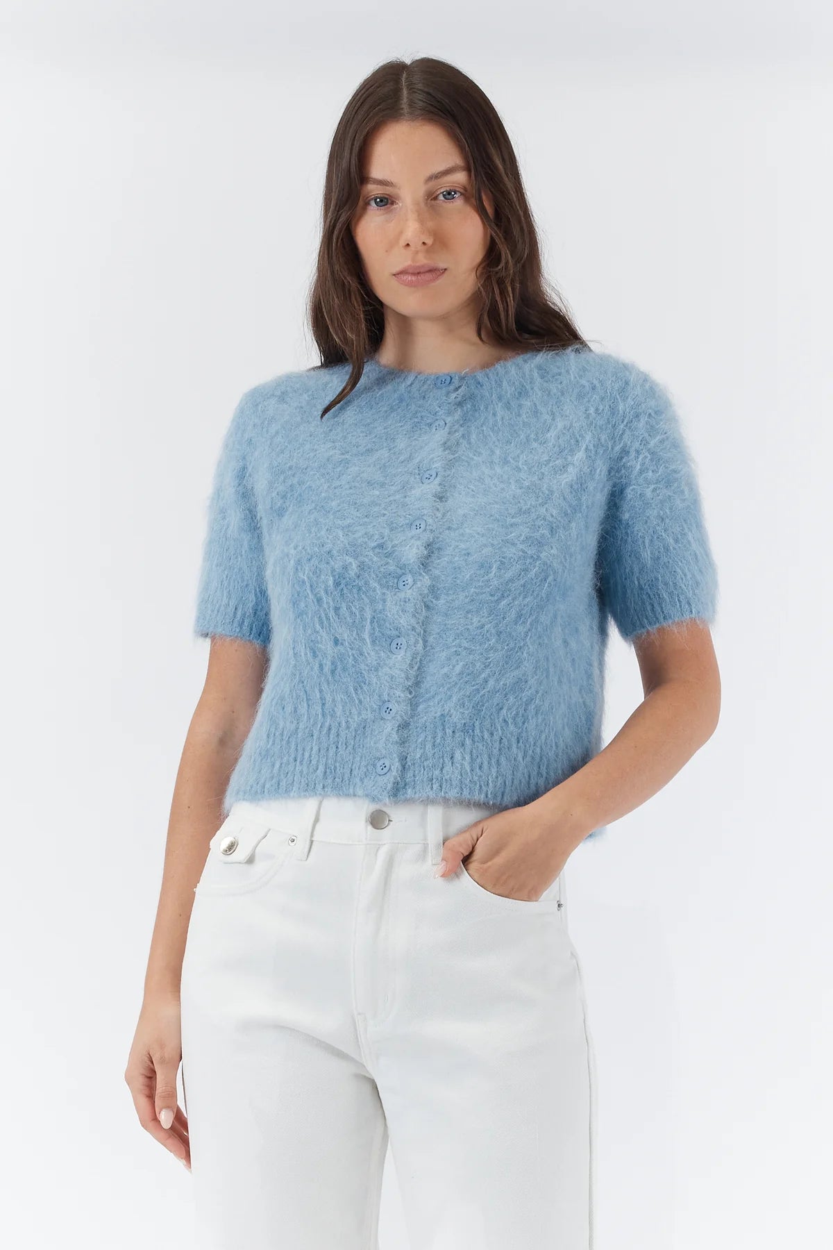 Elly Cropped Cardigan | Sky