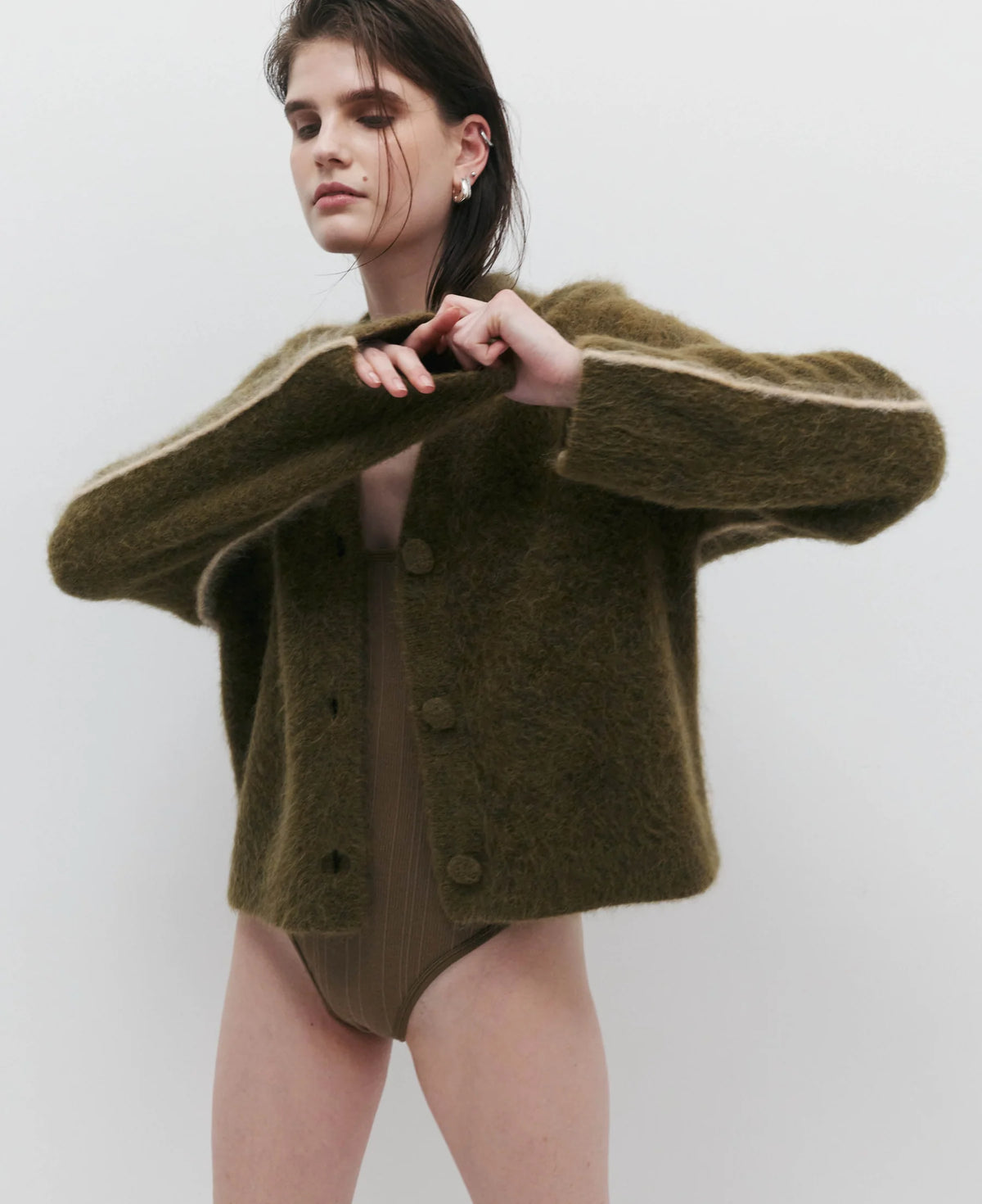Brushed Alpaca Cardigan | Moss