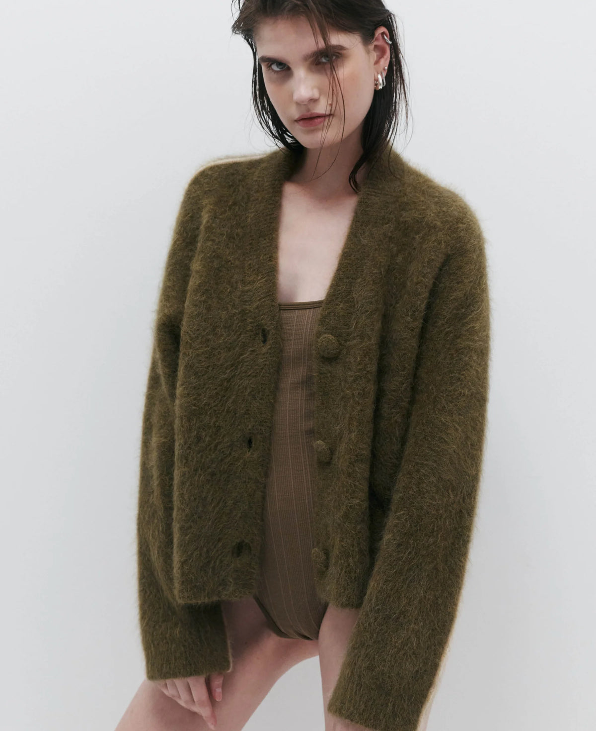 Brushed Alpaca Cardigan | Moss