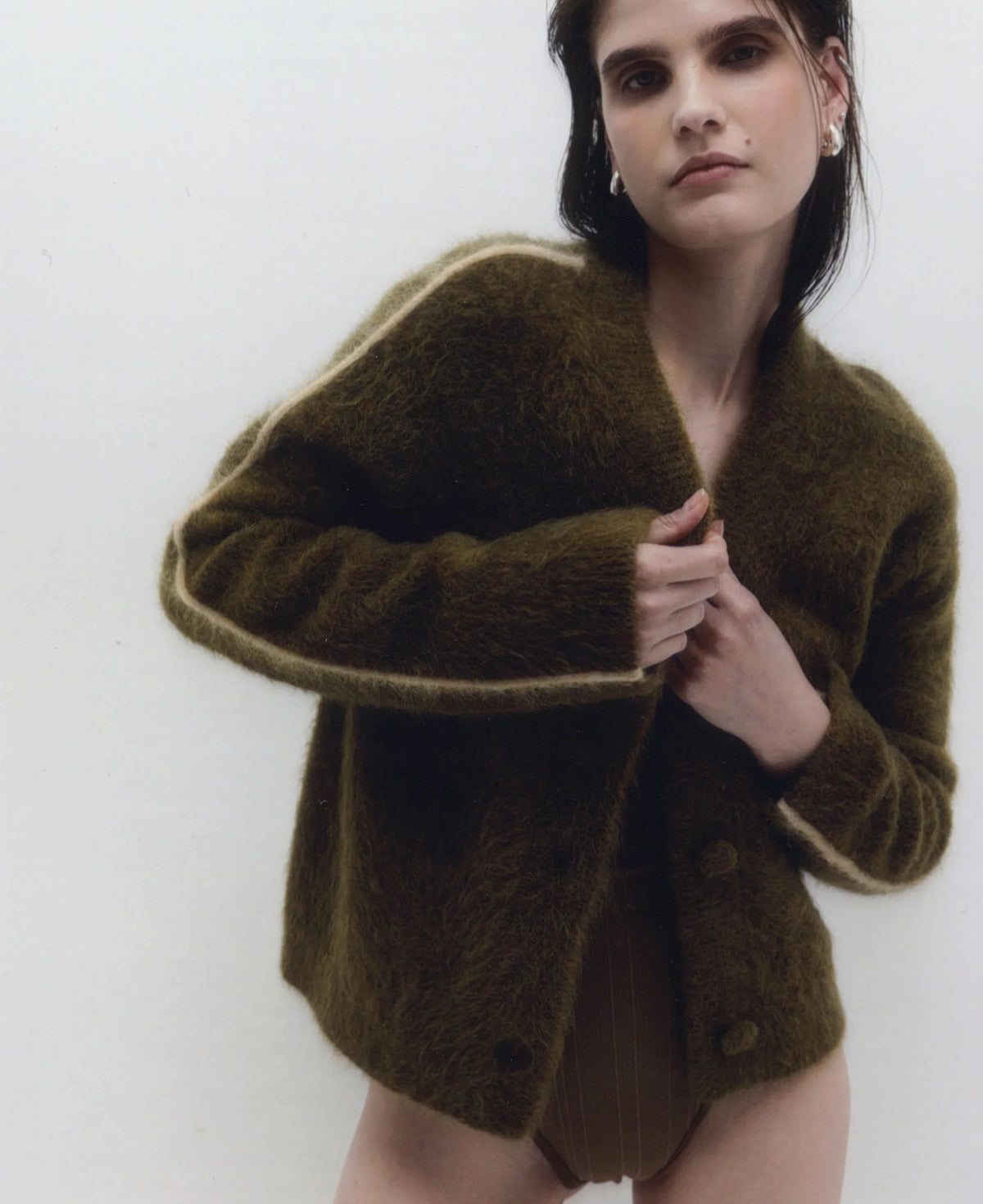 Brushed Alpaca Cardigan | Moss