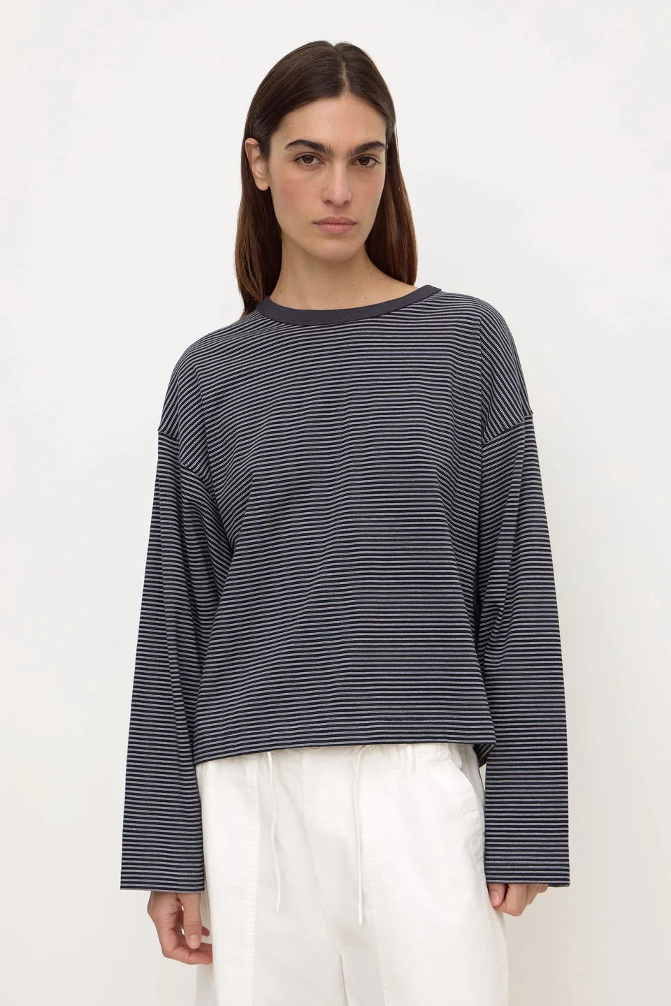 Malone Stripe Wide Sleeve Tee | True Navy & White