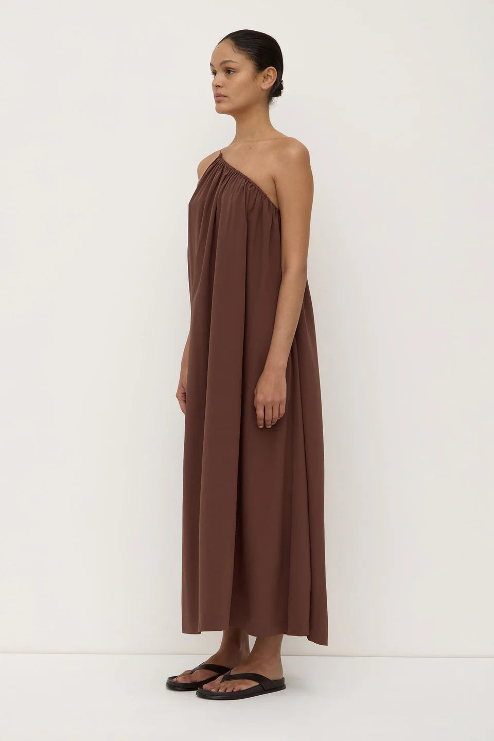 Mila Silk Asymmetrical Maxi Dress | Espresso